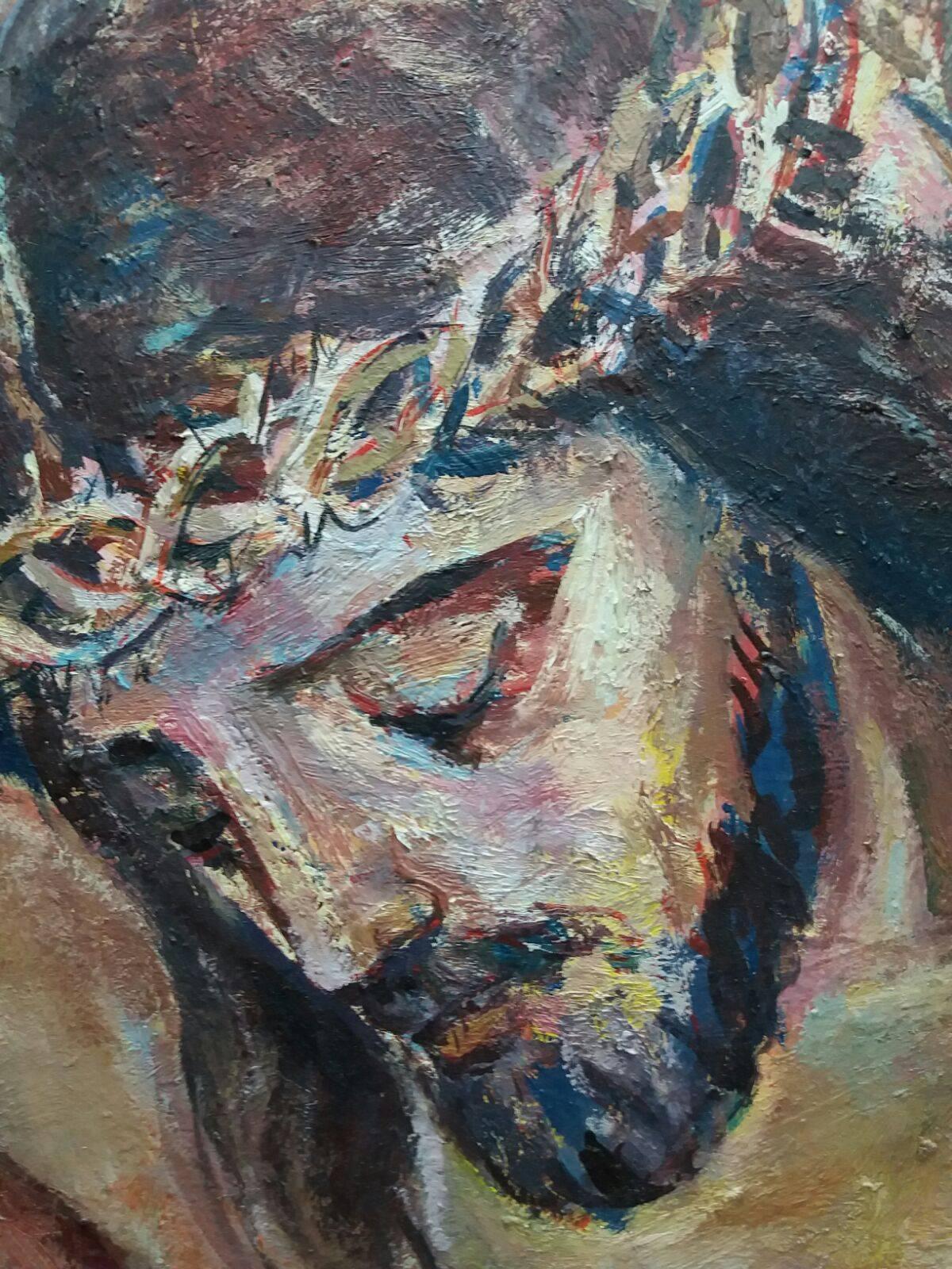 Abella, 241  Gesù Cristo Tema religioso. pittura acrilica originale - Portrait Painting Grigio di Juan Jose Abella Rubio