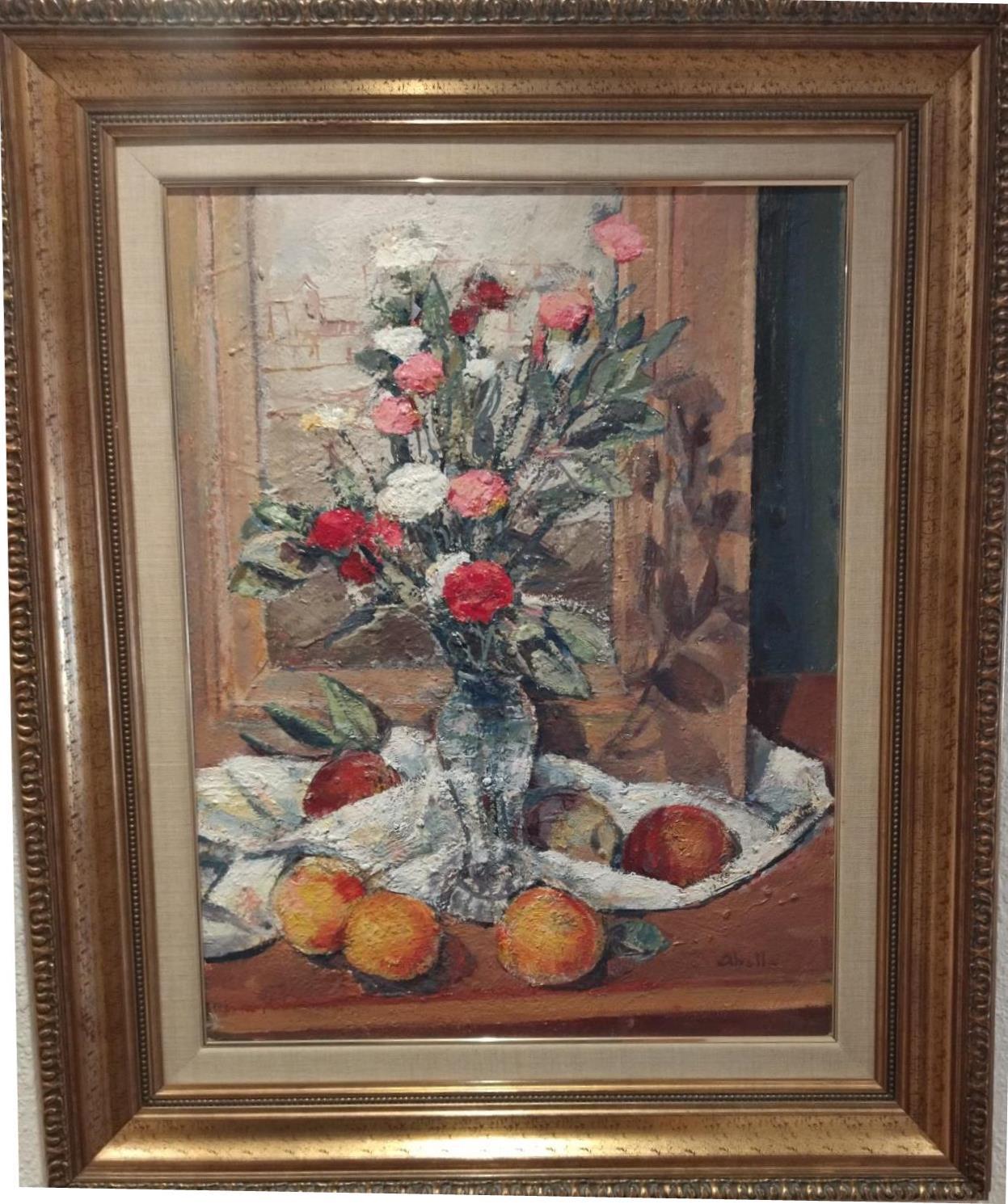 Abella 7 Flors Vertical original still life Cubist acrylic painting