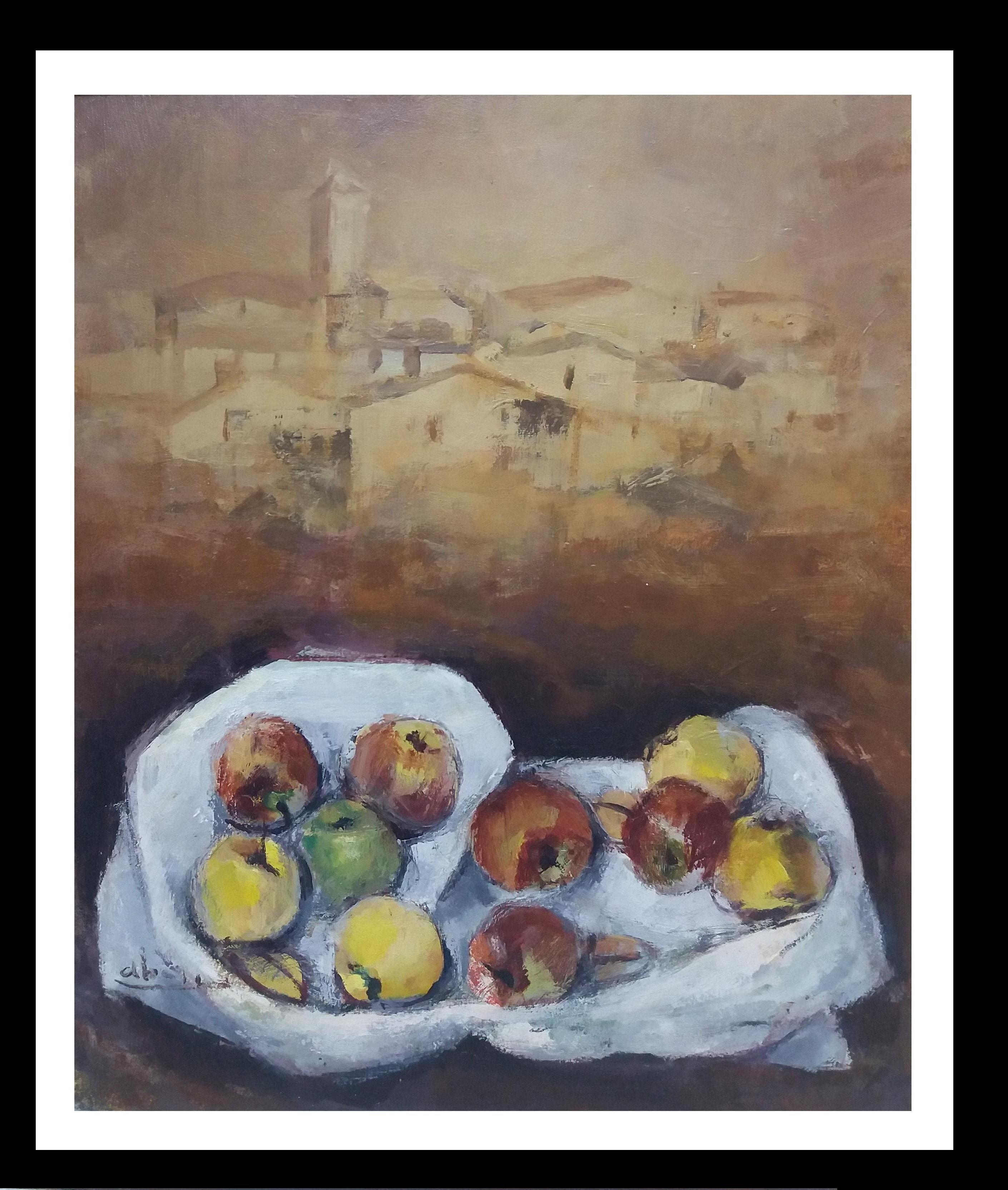 Juan Jose Abella Rubio Still-Life Painting -  Abella  Fruits  Vertical   original still life Cubist acrylic painting