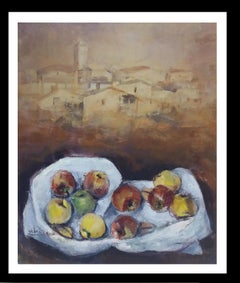 Retro  Abella  Fruits  Vertical   original still life Cubist acrylic painting