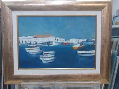 Abella  Coast Boats. Marine Menorca Original Cubist acrylic Painting