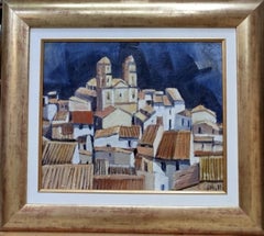 Abella Cubist Landscape Oil Painting, Framed, Late 20th Century