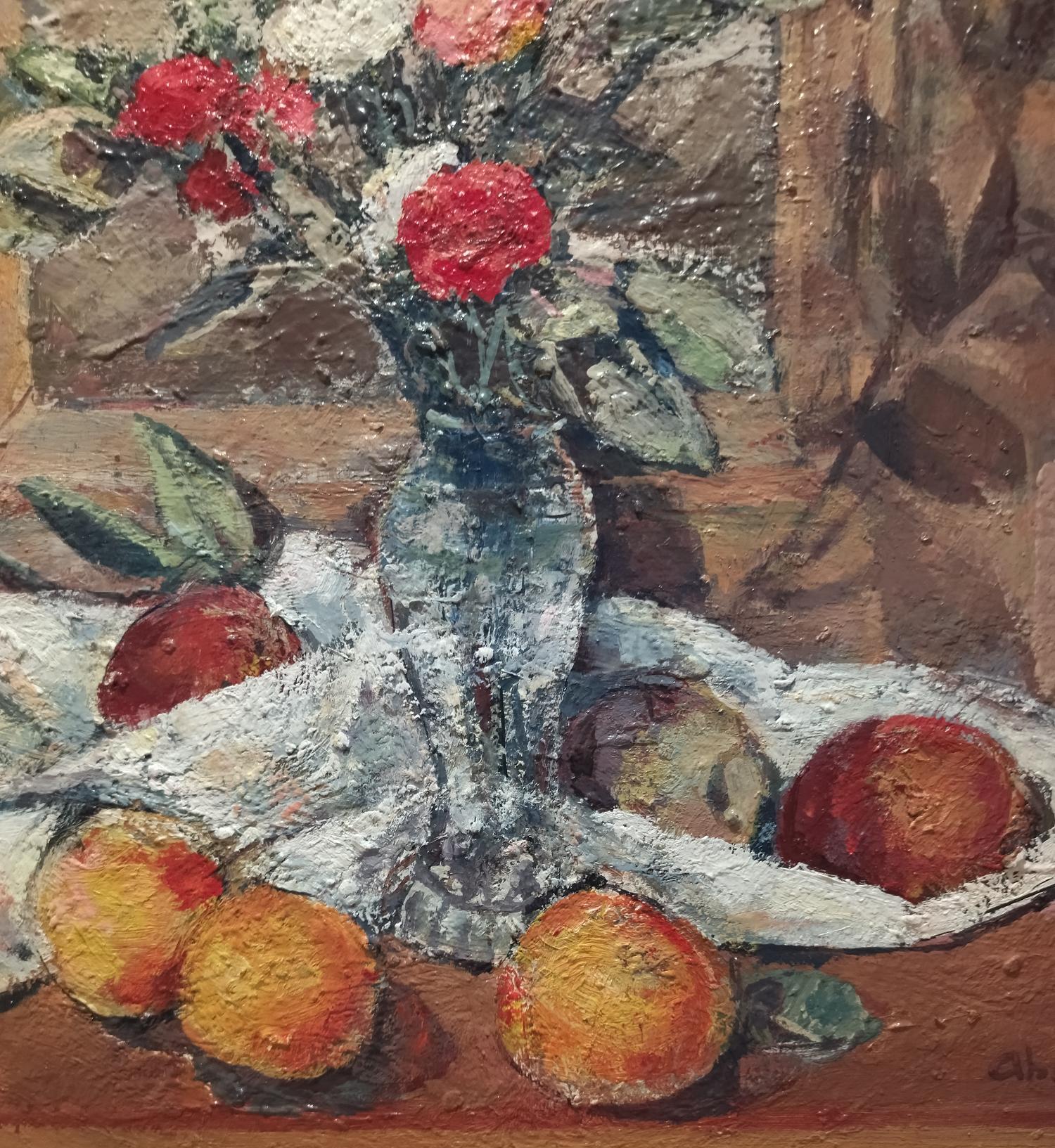 Abella   Flors Vertical   original still life Cubist acrylic painting - Painting by Juan Jose Abella Rubio