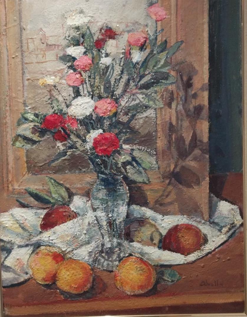 
Abella original still life cubist acrylic painting
Juan Jose Abella Rubio was born in Estercuel, a hamlet anchored in the Teruel mining basin in March 1944. In his painting the ocher and reddish colors of his first environment are well present.
In