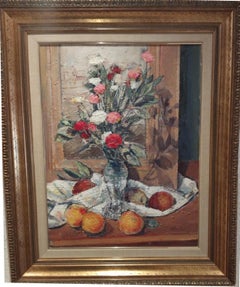 Abella Flors Vertical original still life Cubist acrylic painting