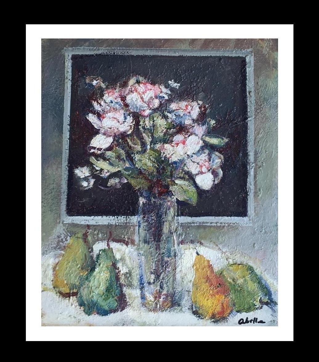 Abella   Fleurs et fruits  Toile originale à l'huile - nature morte PEINTURE