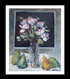 Retro Abella   Flowers and Fruits  Original-Oil canvas- still life PAINTING