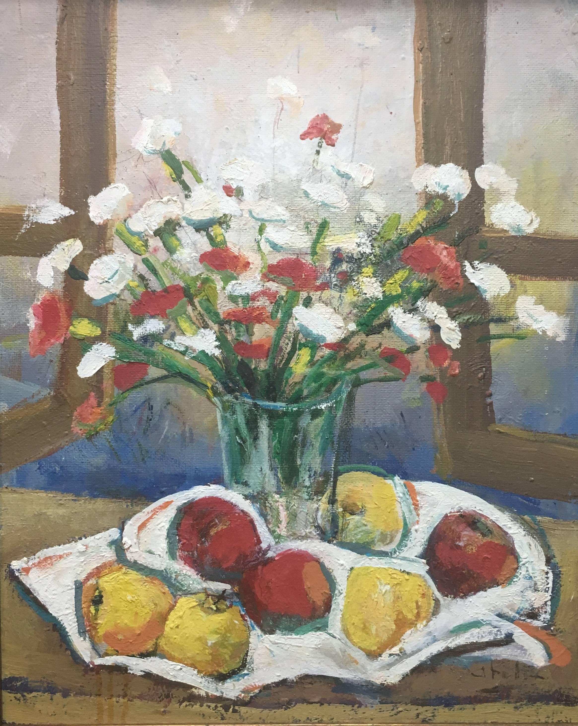 Abella  Fiori e frutti   pittura acrilica cubista originale di natura morta - Painting Cubismo di Juan Jose Abella Rubio