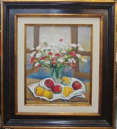 „Abella Flowers and Fruits“ – Original-Stillleben im kubistischen Stil, Acrylgemälde