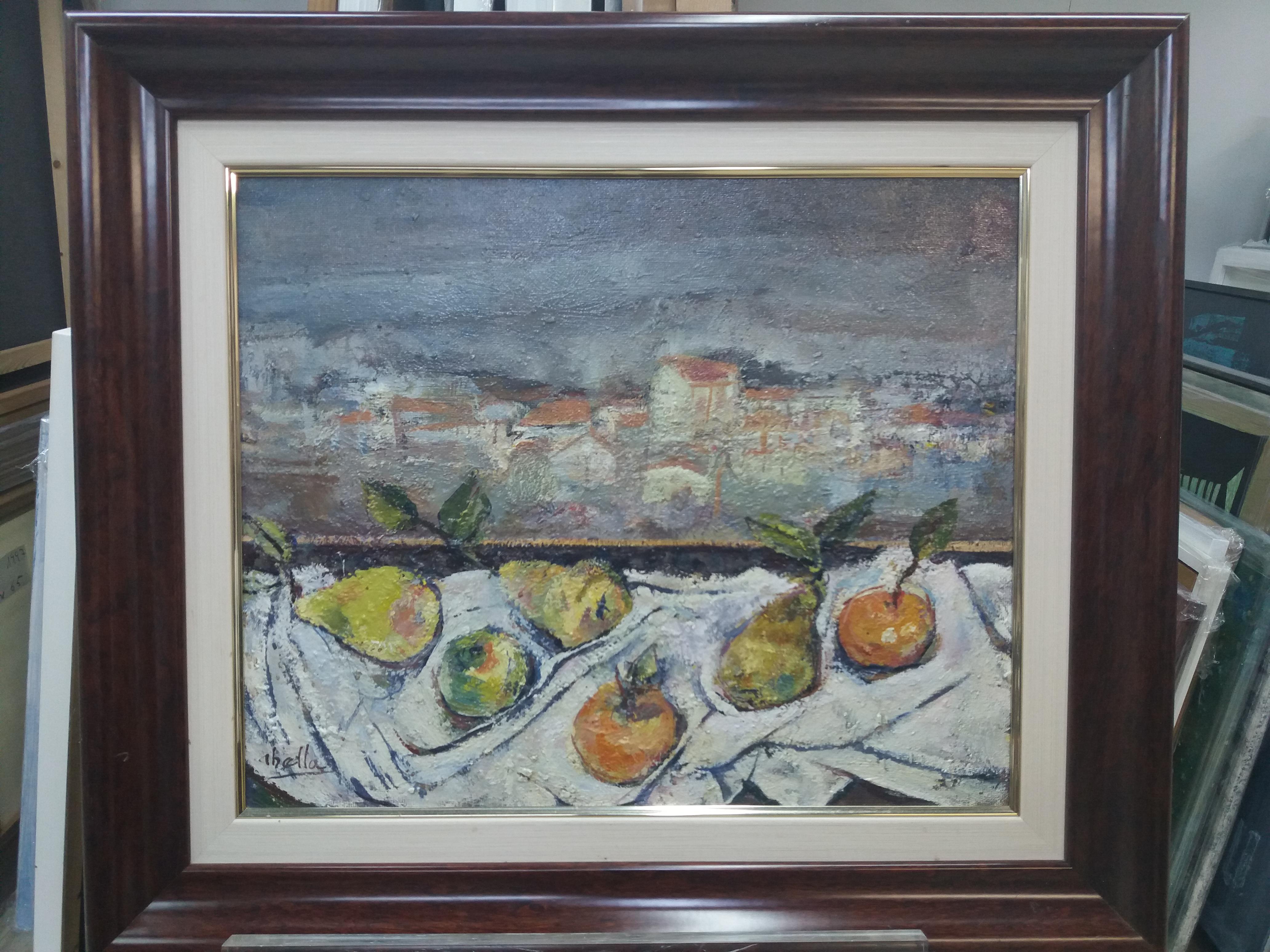 Still-Life Painting Juan Jose Abella Rubio - « Abella Fruit Original » : nature morte cubiste, peinture à l'acrylique