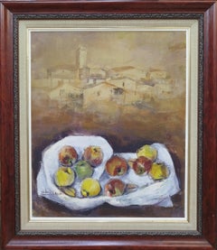 Abella  Fruits  Vertical   Nature morte cubiste originale peinte à l'acrylique