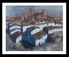  Abella,  Town, Original Landscape Cubist acrylic painting