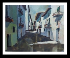 Abella, Town Street Original landscape Cubist acrylic painting