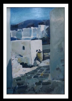  Abella,  Vertical, Ibiza, Original landscape cubist acrylic painting