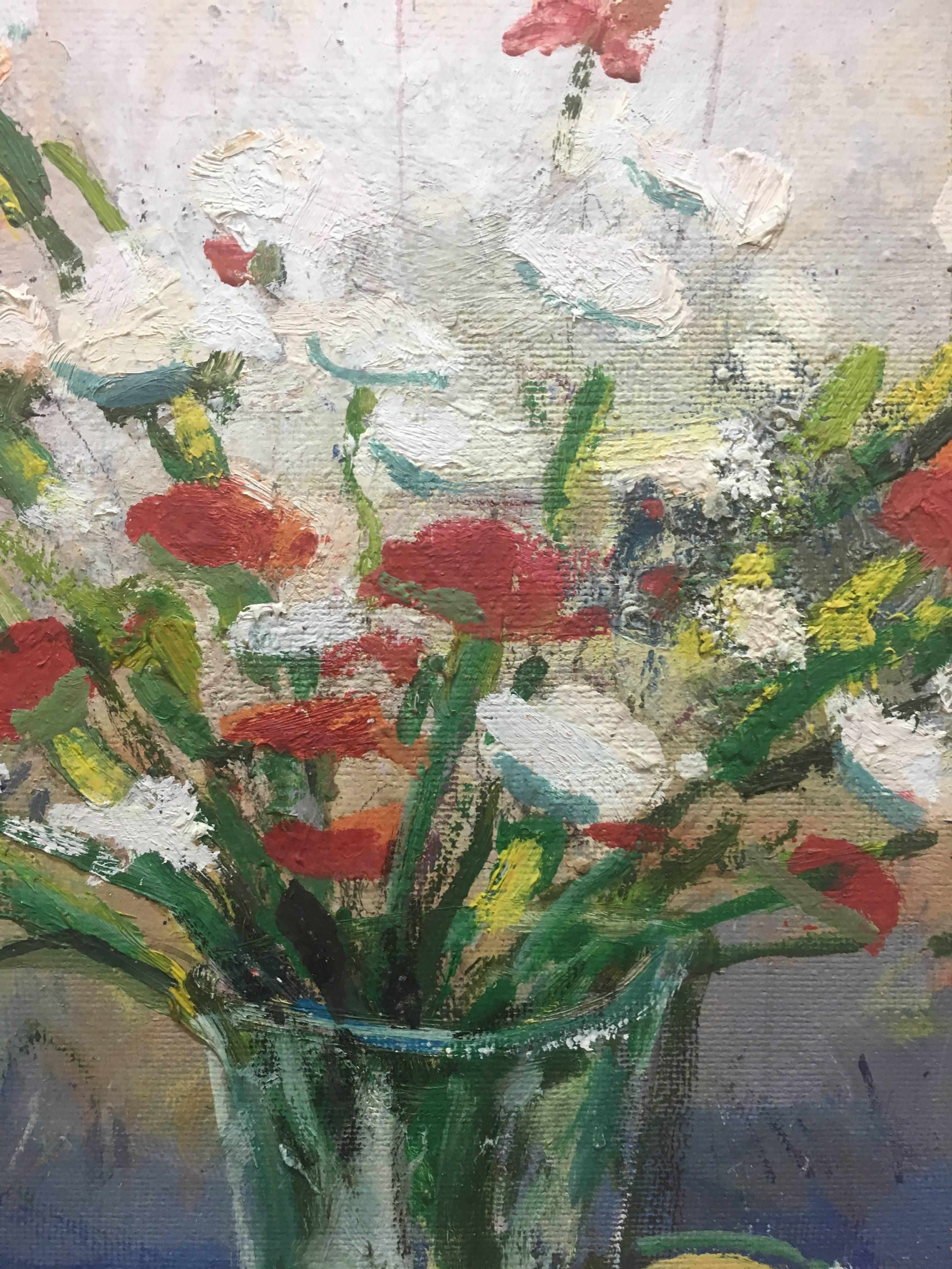 Abella  Fleurs et fruits   Nature morte cubiste originale peinte à l'acrylique en vente 1