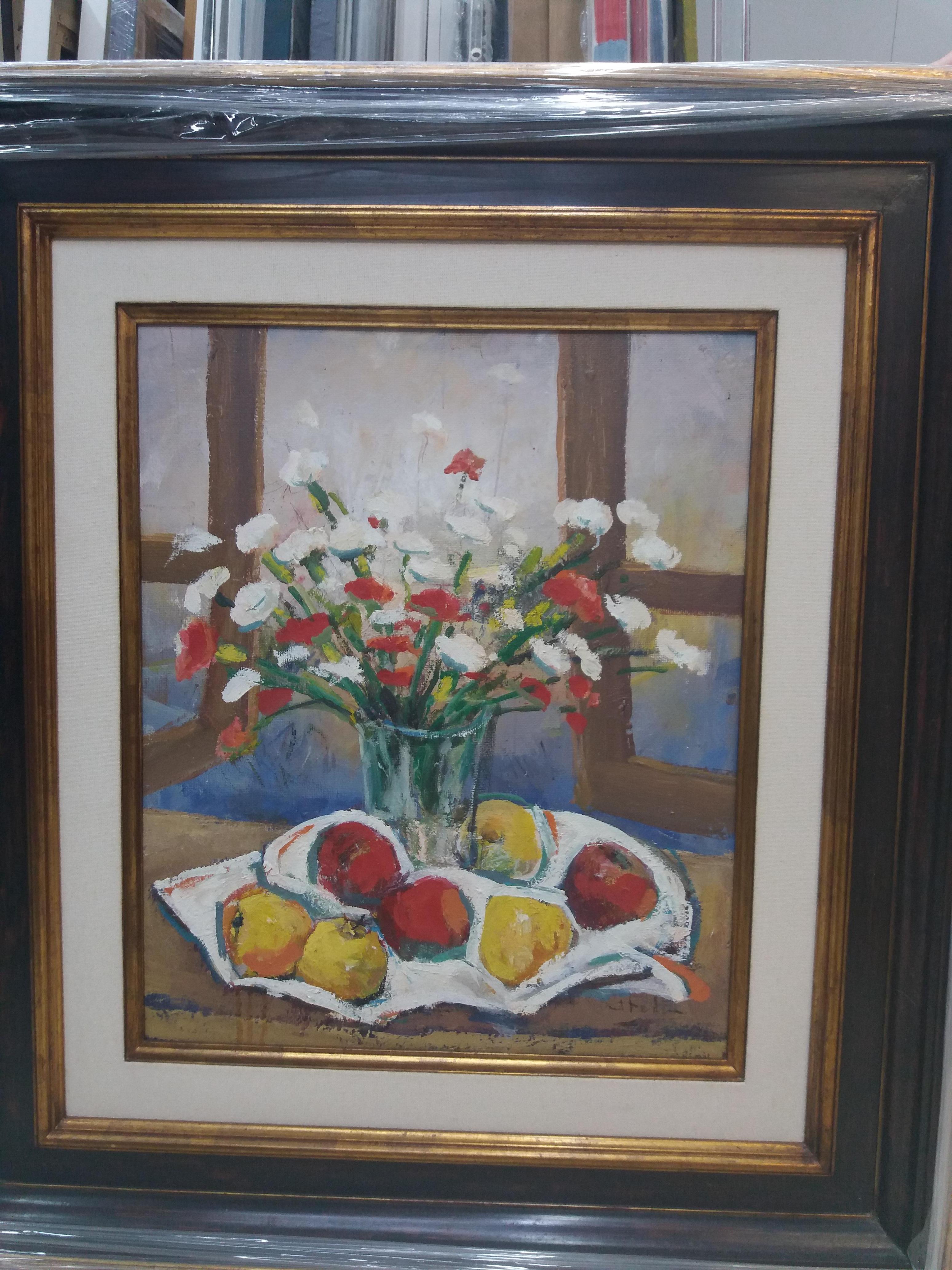  Abella  Flowers and Fruits   original still life Cubist acrylic painting For Sale 2