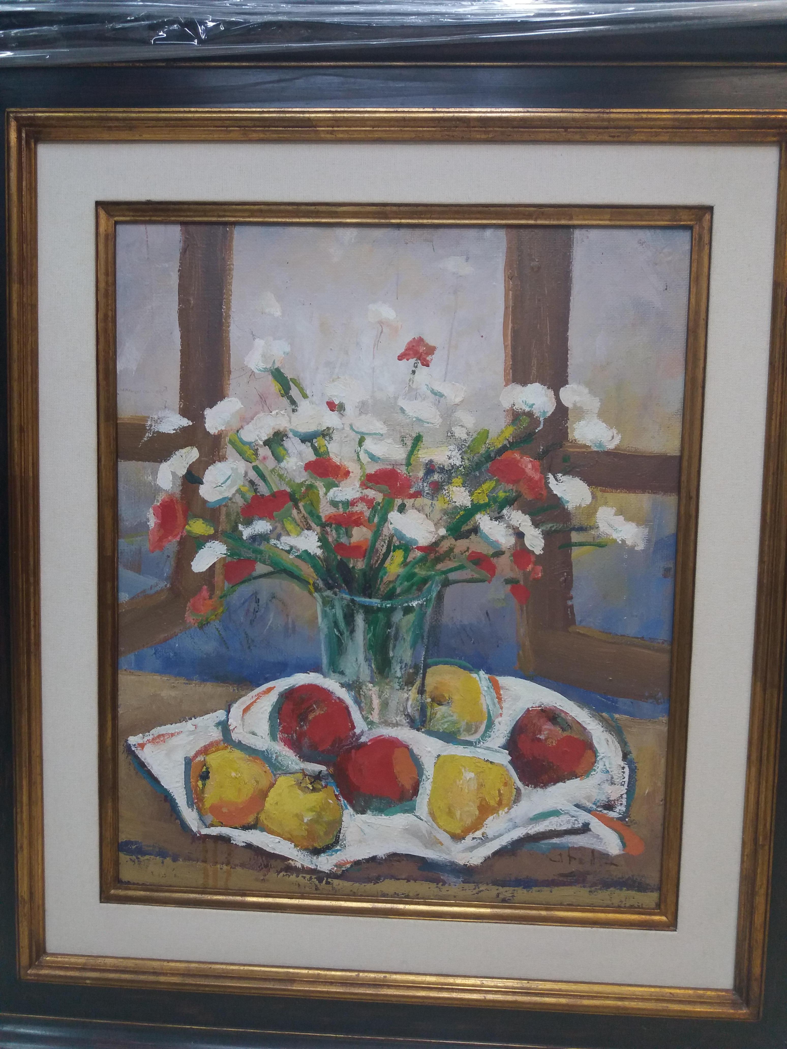  Abella  Flowers and Fruits   original still life Cubist acrylic painting For Sale 3