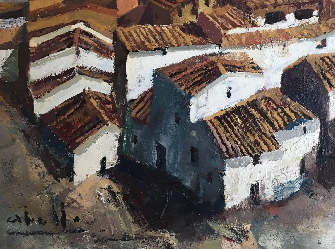 
Abella. Original landscape cubist acrylic painting 
Juan Jose Abella Rubio was born in Estercuel, a hamlet anchored in the Teruel mining basin in March 1944. In his painting the ocher and reddish colors of his first environment are well present.
In