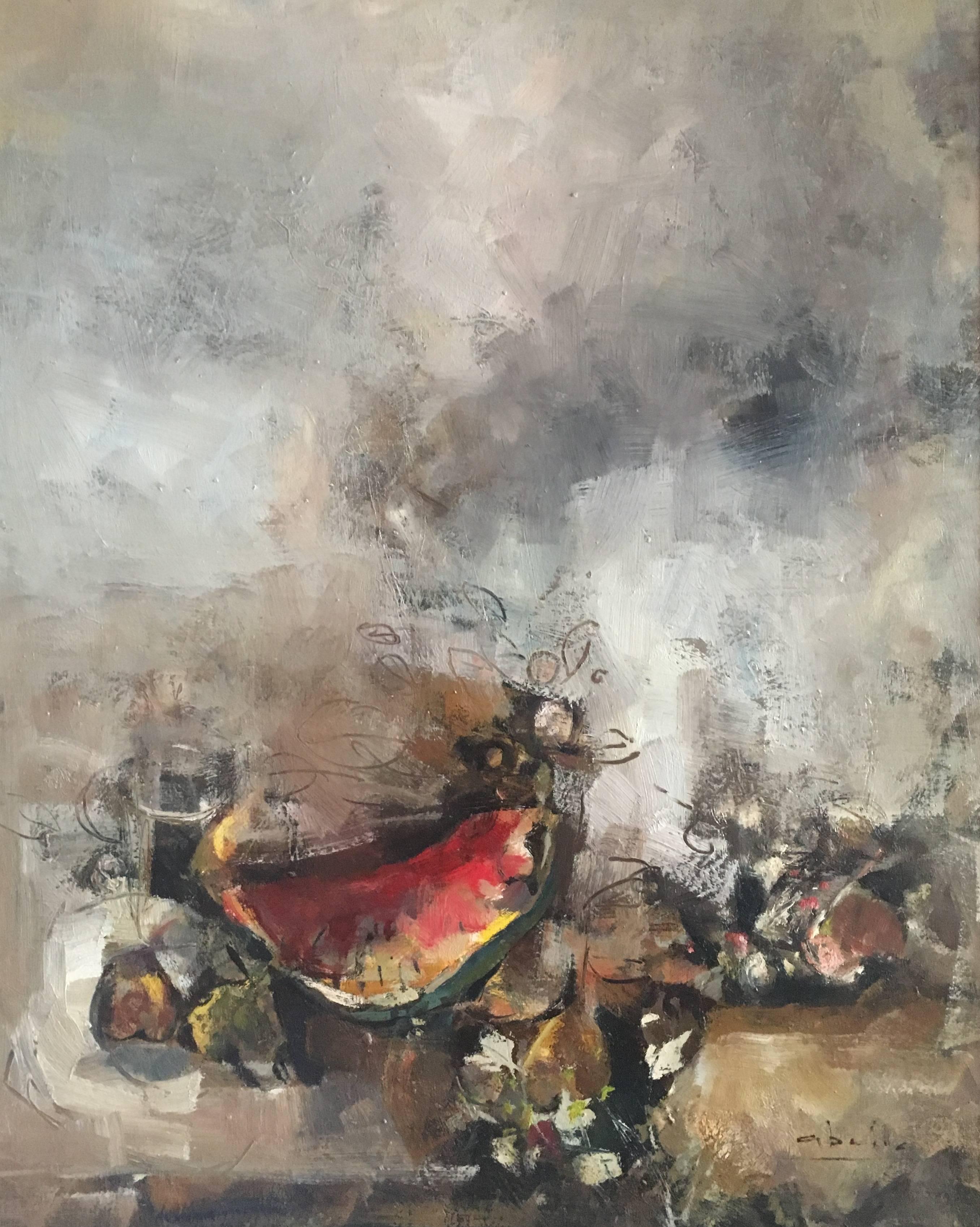 Abella  Vertical  Grandes. Still-lafe Cubist original  peinture acrylique sur toile - Painting de Juan Jose Abella Rubio