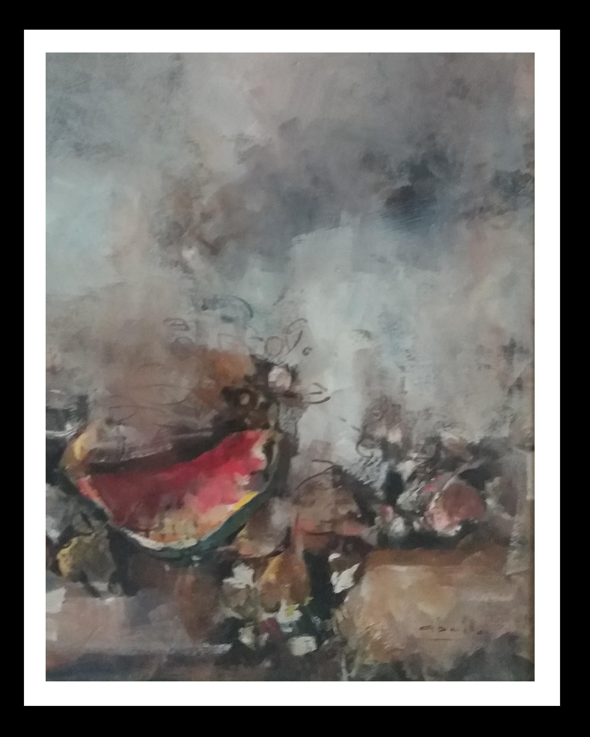 Juan Jose Abella Rubio Still-Life Painting – Abella  Senkrecht  Groß. Stilleben Kubistisches Original  Acryl-Leinwand-Gemälde