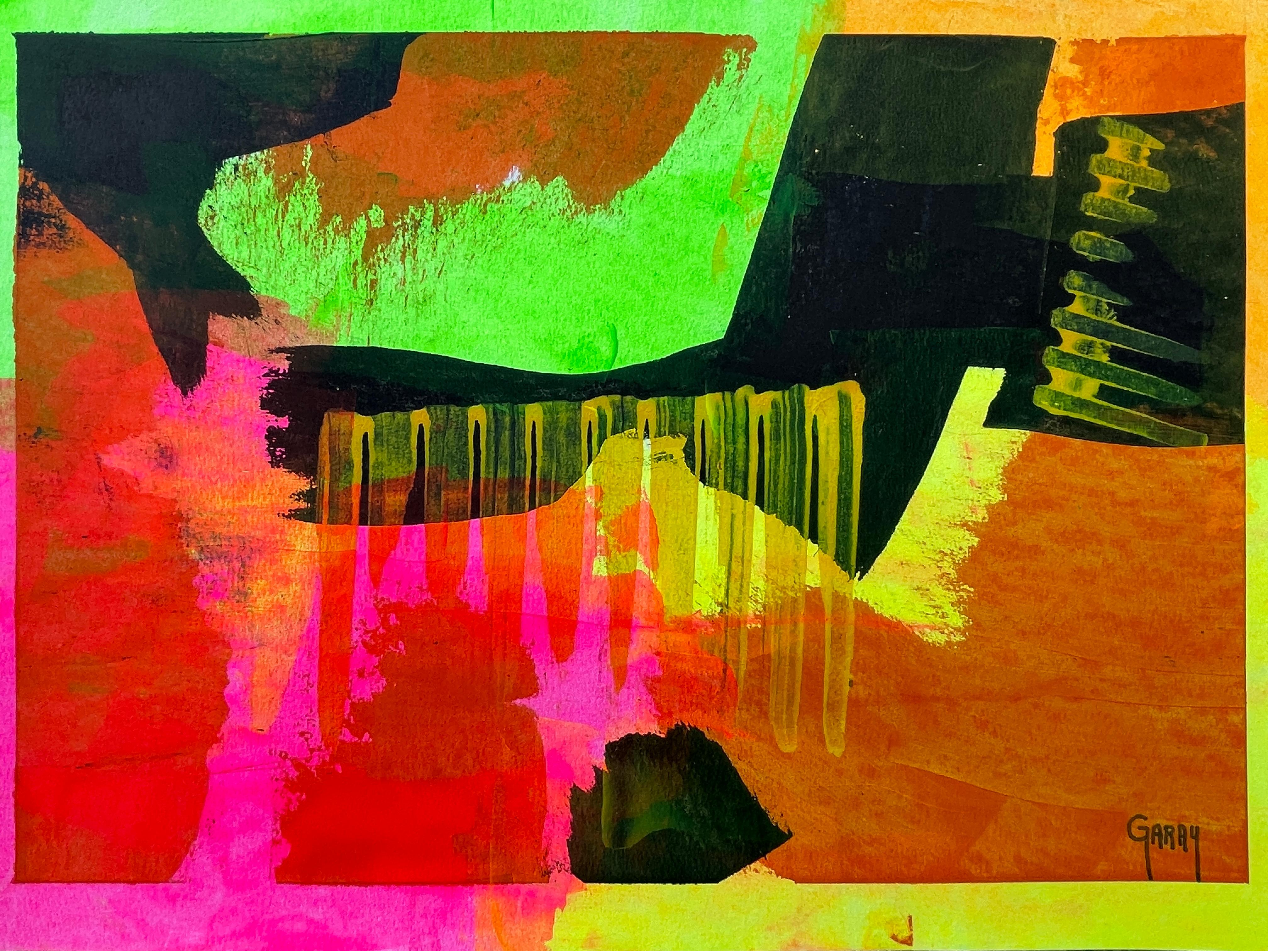 Mi obra, creada con acrílicos, refleja una exploración abstracta y vibrante del espíritu humano. La elección de colores vivos y las formas entrelazadas capturan la complejidad emocional y la profunda introspección. Busqué transmitir la interconexión
