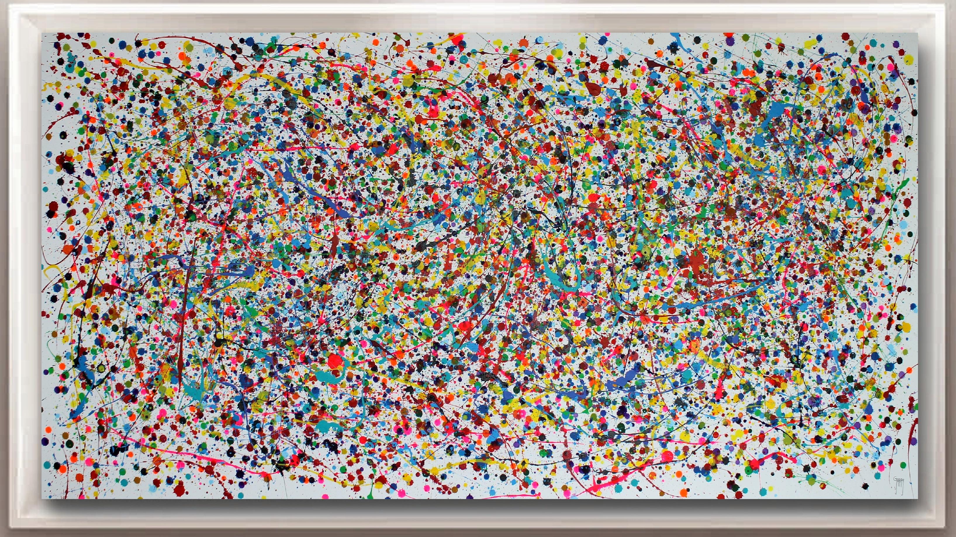 Gemälde: Acryl auf Leinwand. 
Esta obra es una explosión de energía y pasión que quise capturar con colores vivos y movimientos caóticos. Utilicé acrílico y esmalte para crear una textura vibrante que transmite el deseo natural y la fuerza interna.