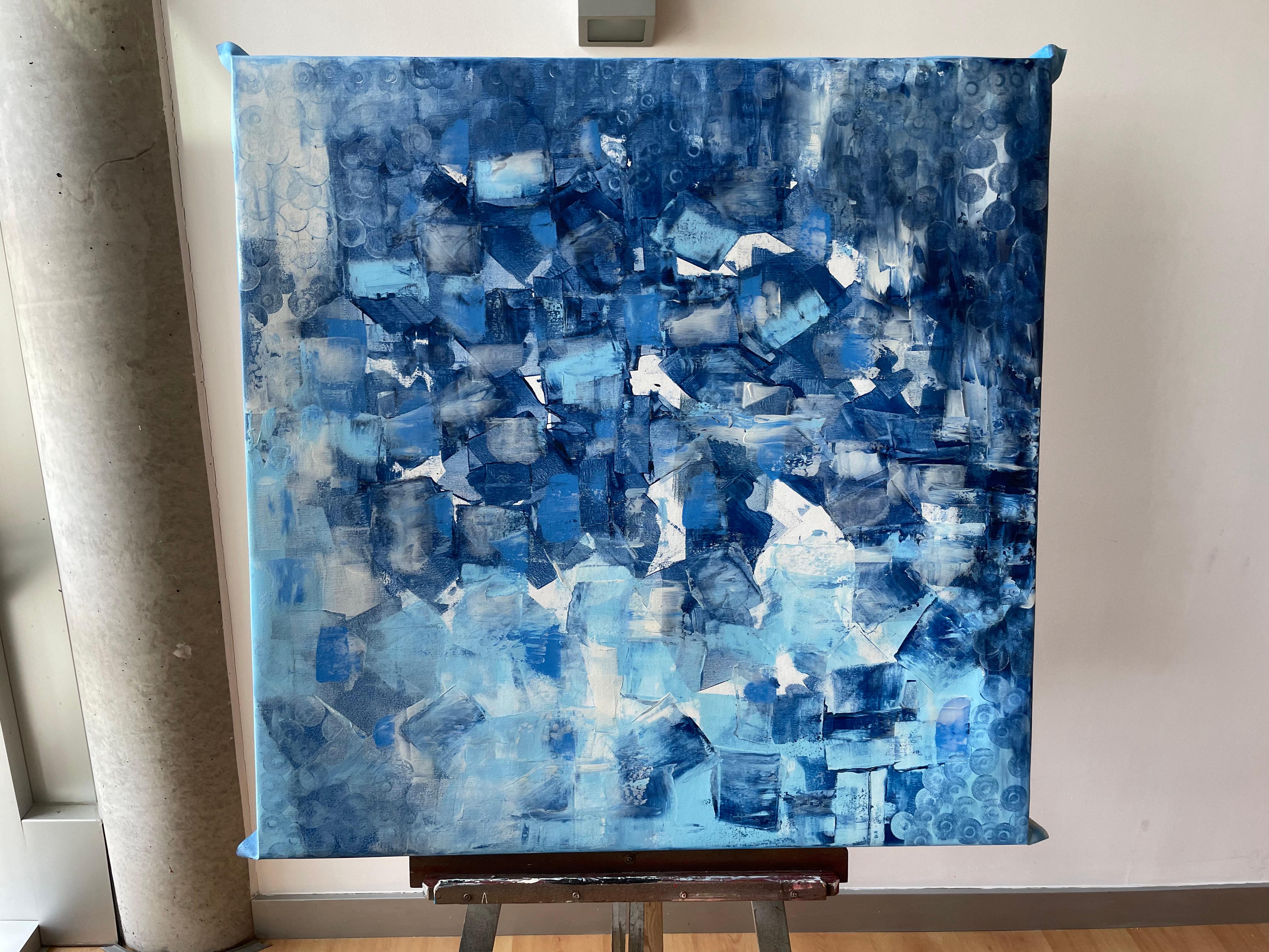 Abstraction in Blue and White - Abstract Expressionist Painting by Juan Jose Garay