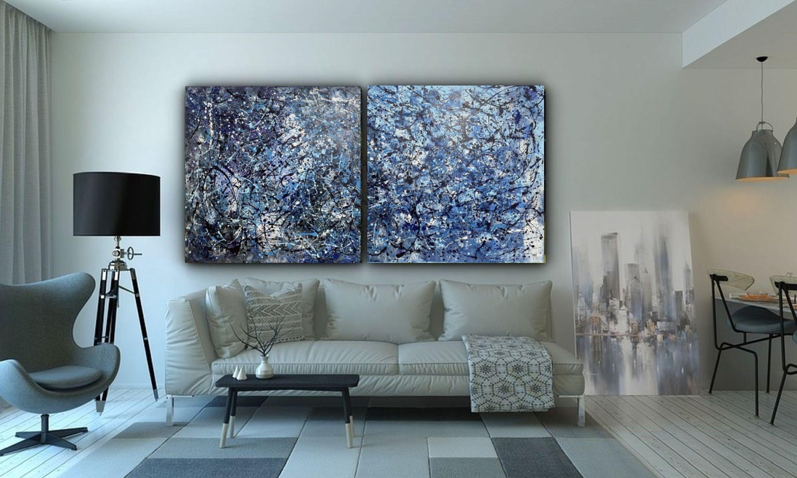 Abstrakte Abstraktion in Blau und Weiß (Abstrakter Expressionismus), Painting, von Juan Jose Garay