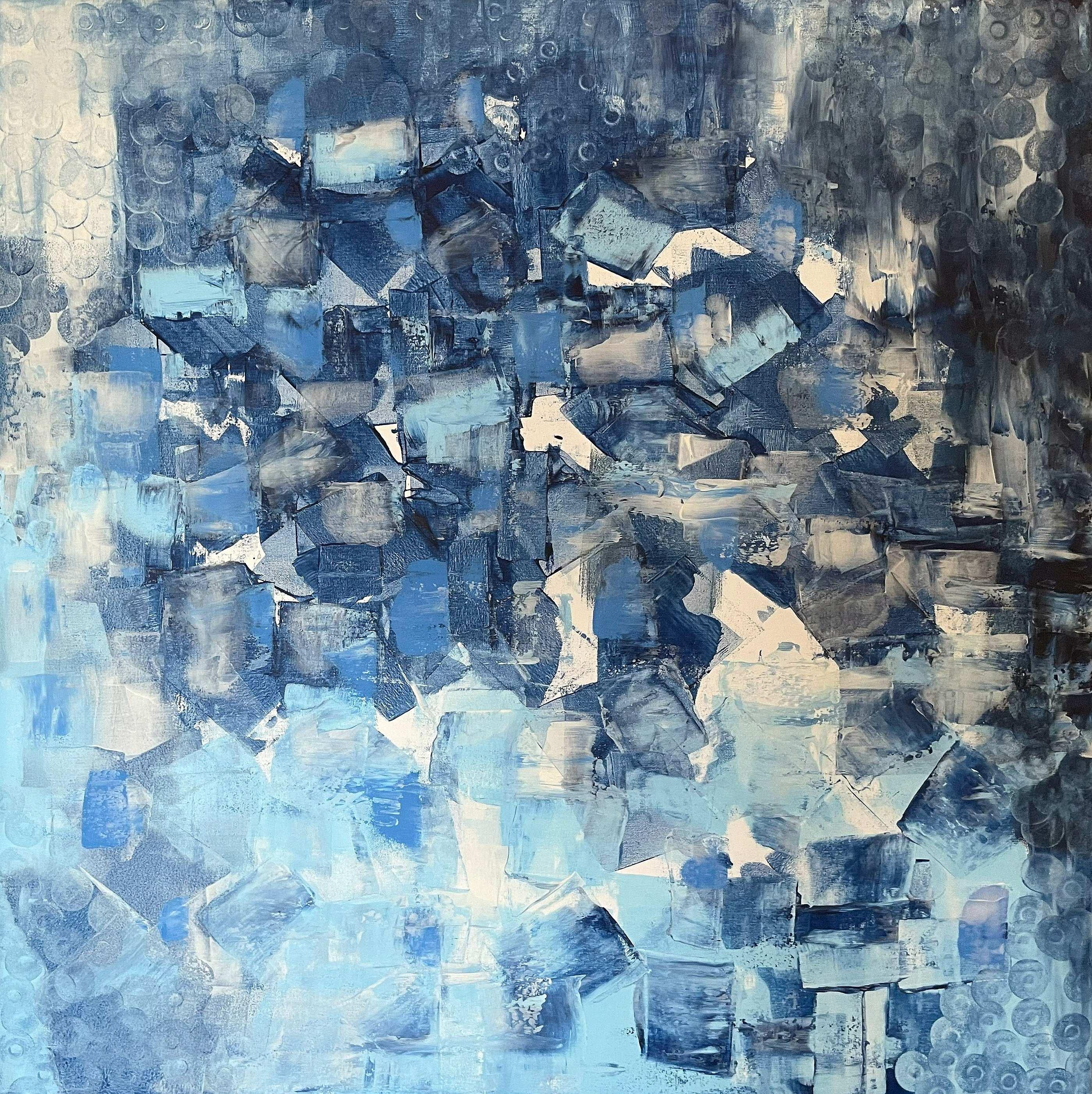 Juan Jose Garay Abstract Painting - Abstraction in Blue and White