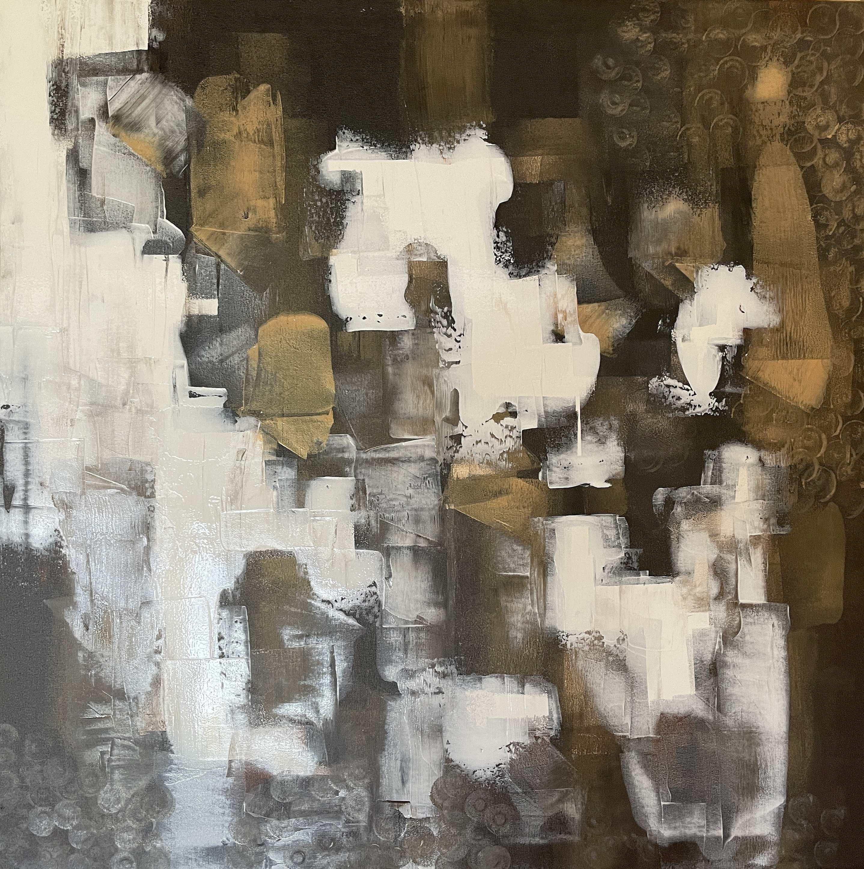 Autumn Reflections - Gray Abstract Painting by Juan Jose Garay
