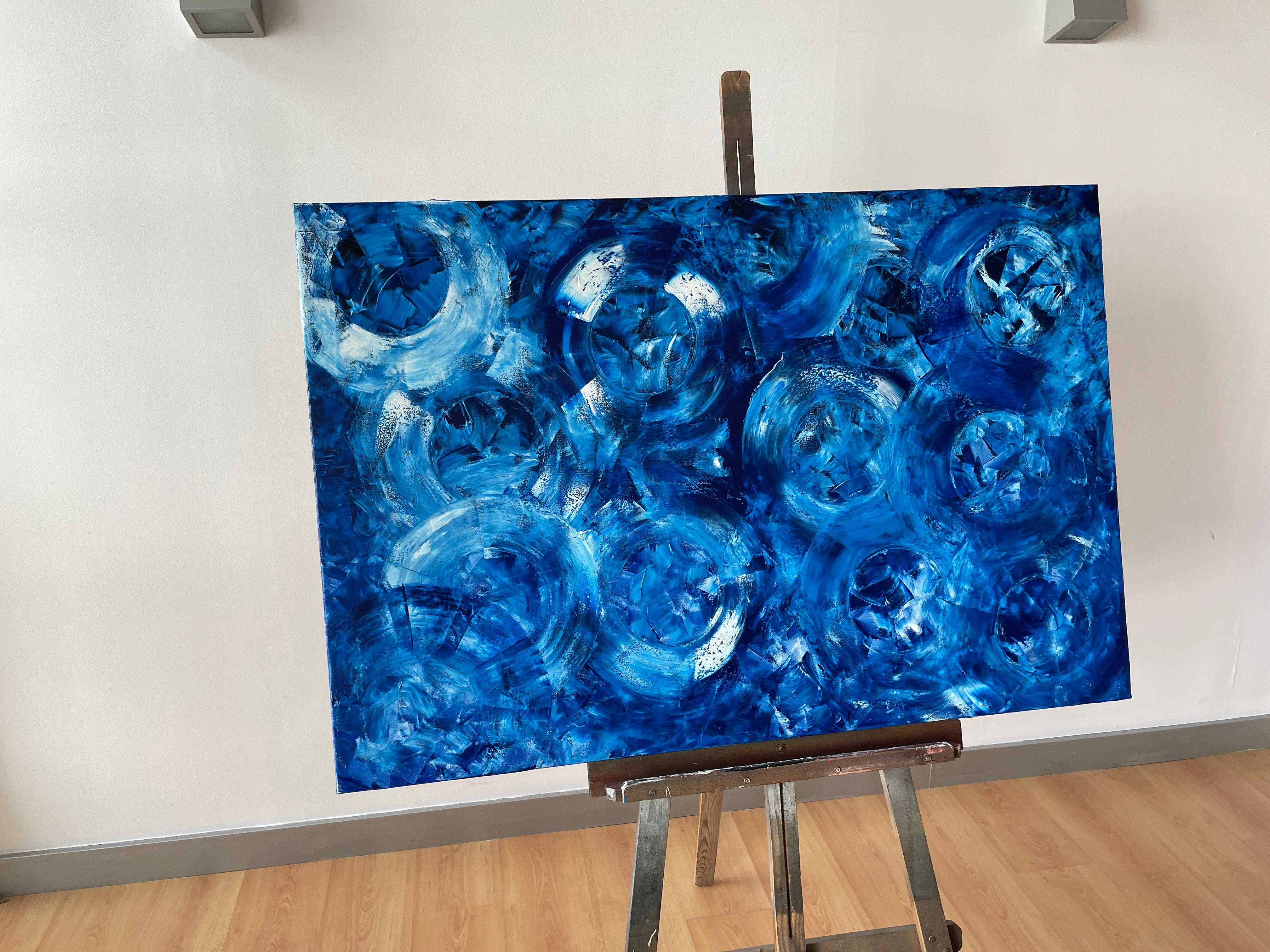 Blue Circle of Peace - Abstract Expressionist Painting by Juan Jose Garay