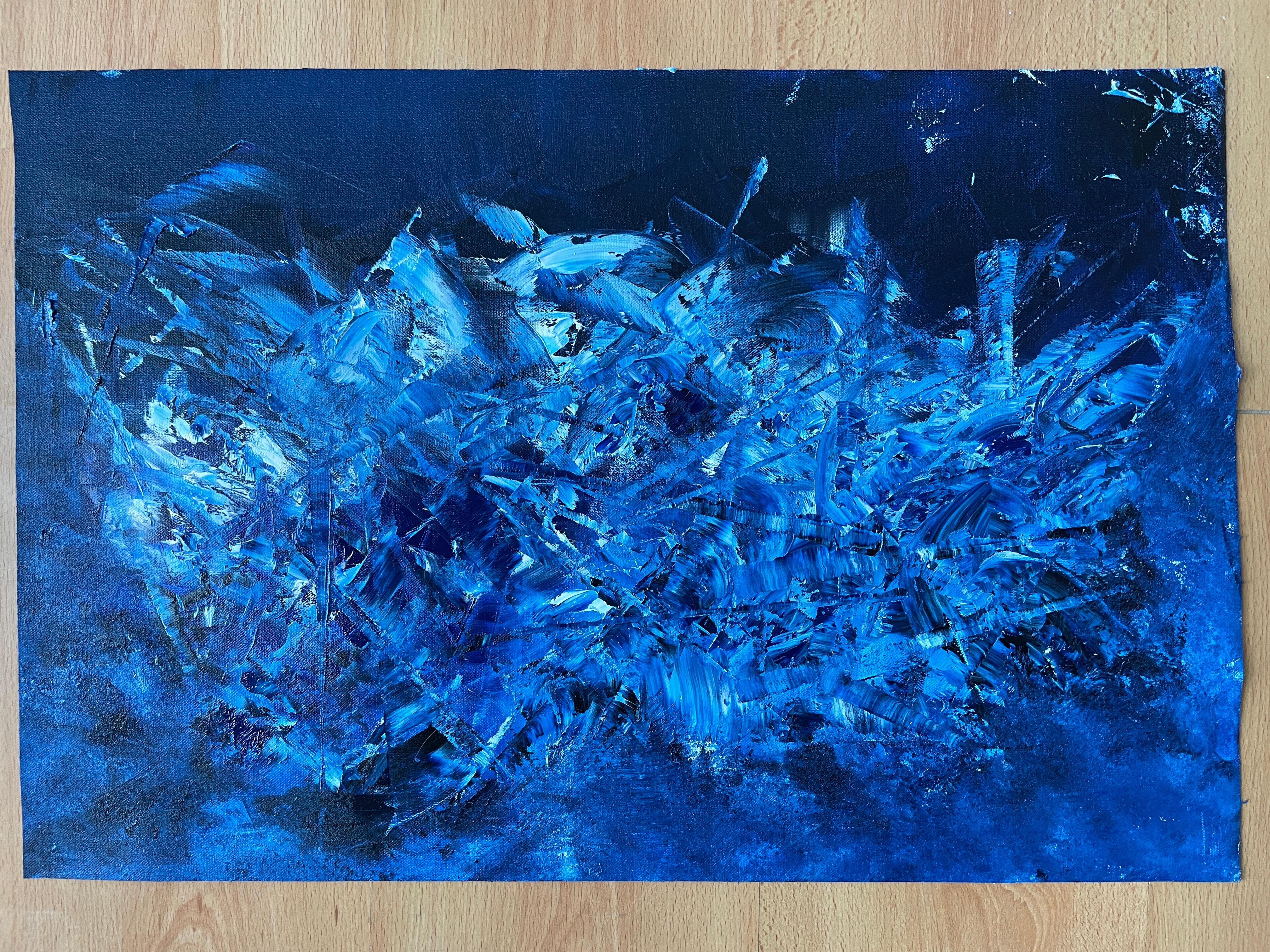 Blue Cosmic 02 - Gray Interior Painting by Juan Jose Garay