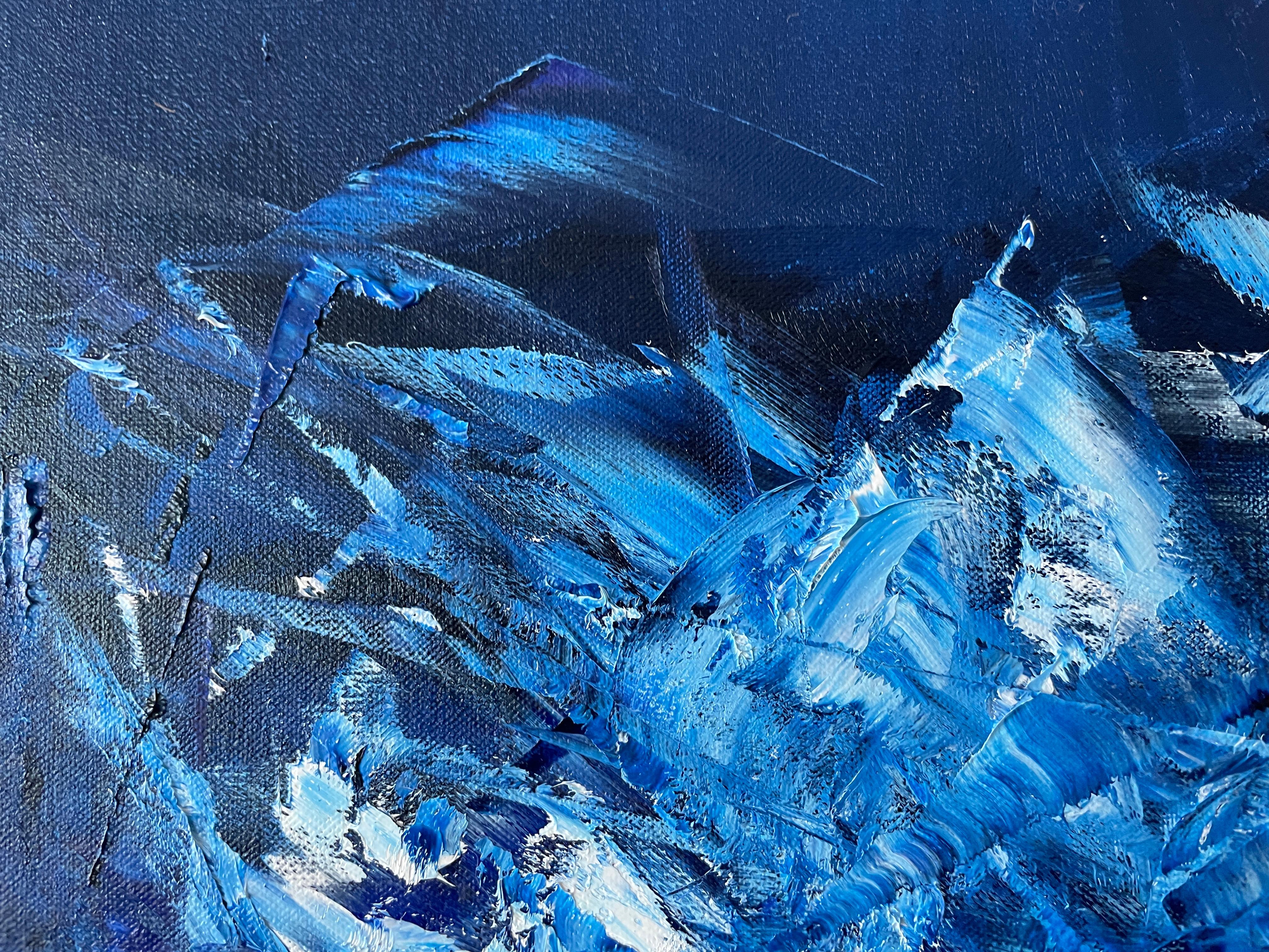 Blue Cosmic 02

Blue is the dominant color in the composition. It's a deep blue, which is covered in the vastness and endless sky of a late despair. This tone extends to all of the links, establishing the base on which the object of the art is