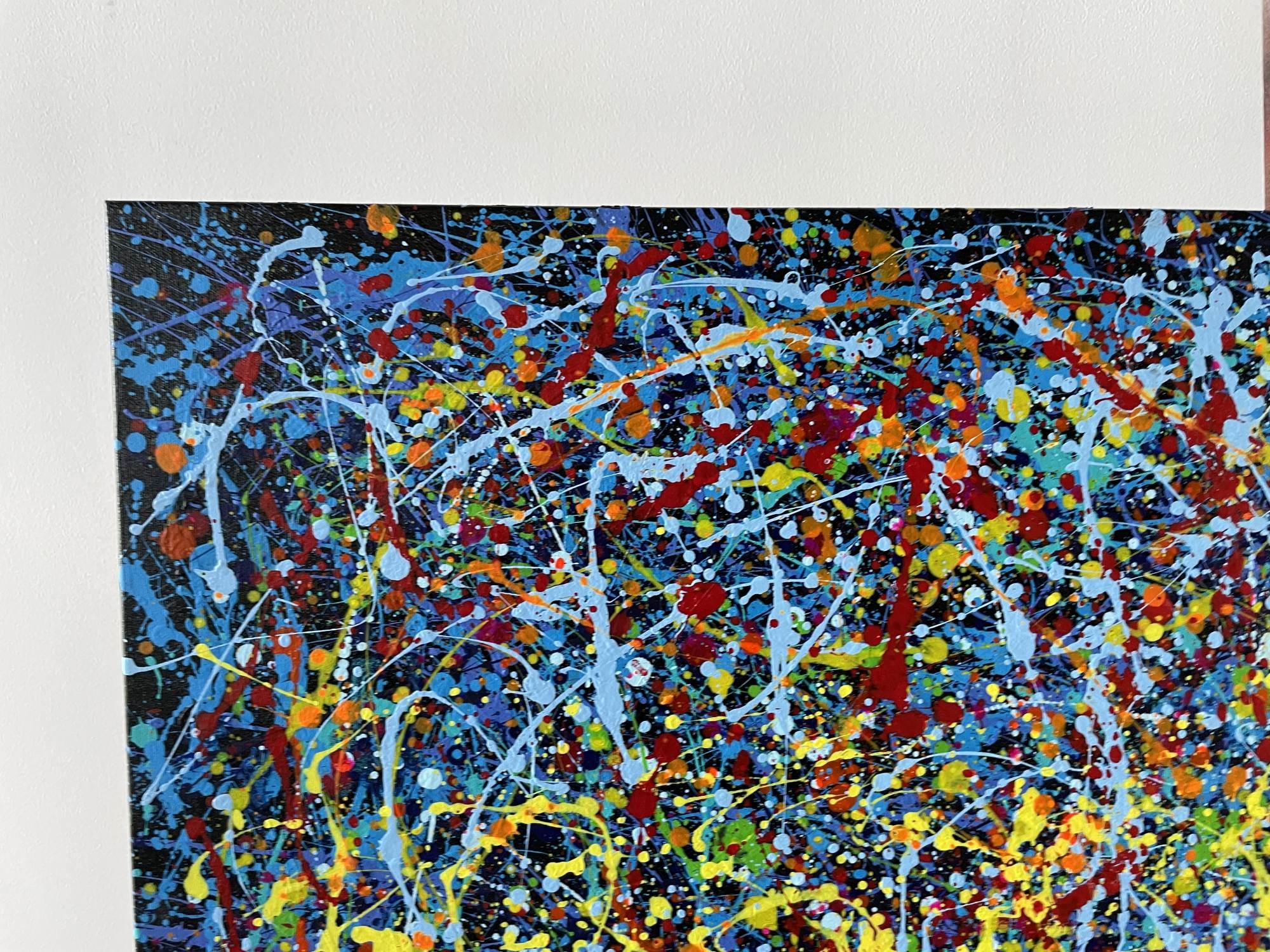 Gemälde: Acryl auf Leinwand. 
Esta obra es una explosión de energía y pasión que quise capturar con colores vivos y movimientos caóticos. Utilicé acrílico y esmalte para crear una textura vibrante que transmite el deseo natural y la fuerza interna.