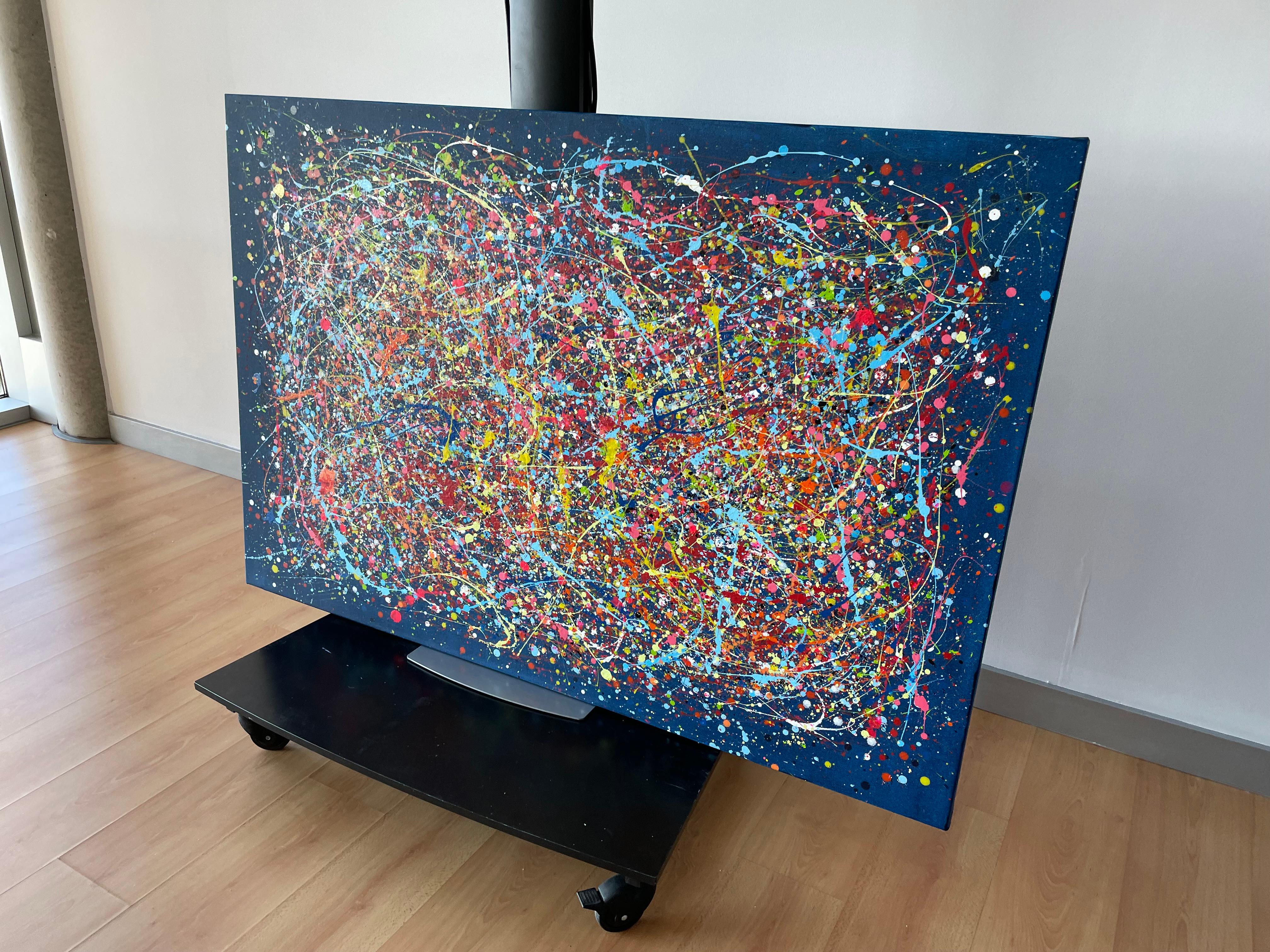 Blue Space - Black Abstract Painting by Juan Jose Garay