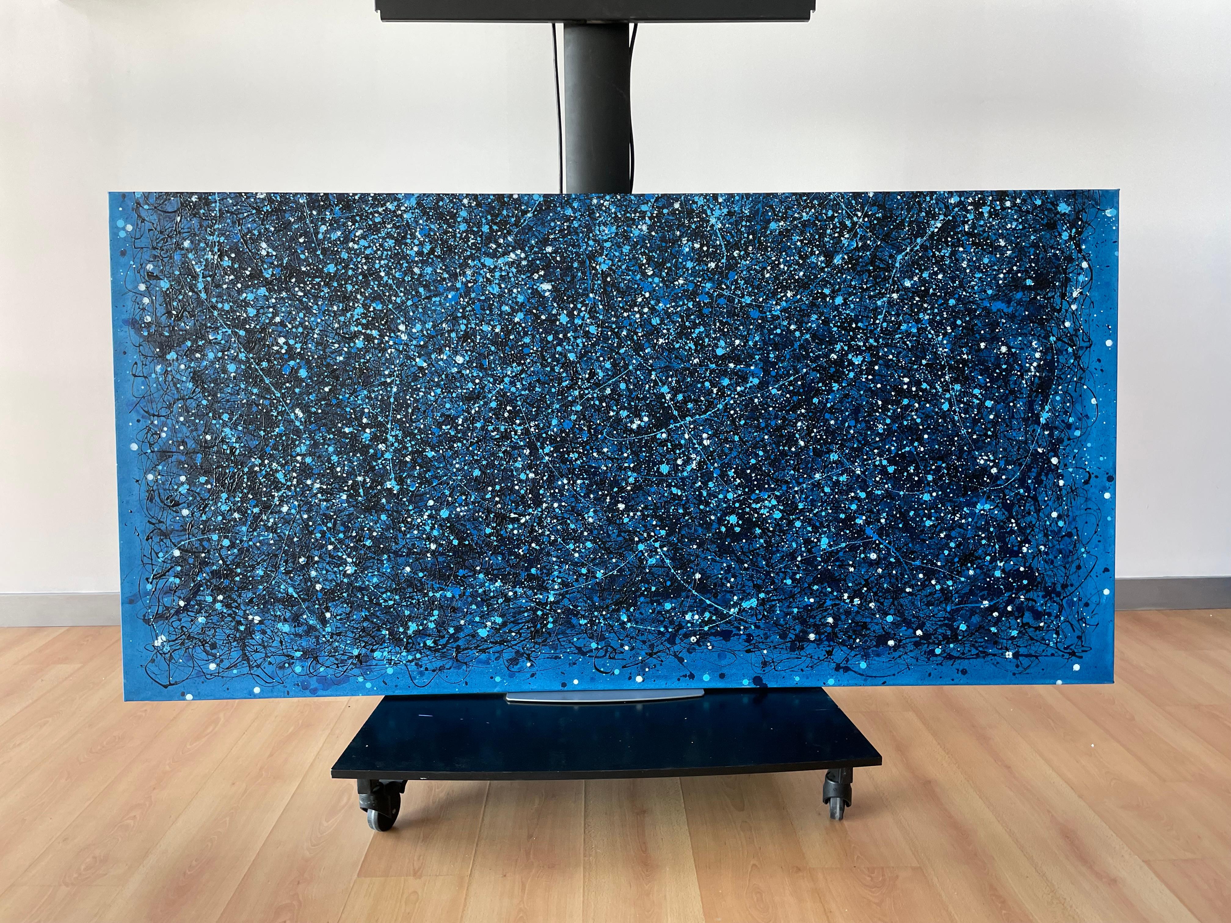 Bleu à la lune - Triptyque - Expressionnisme abstrait Painting par Juan Jose Garay