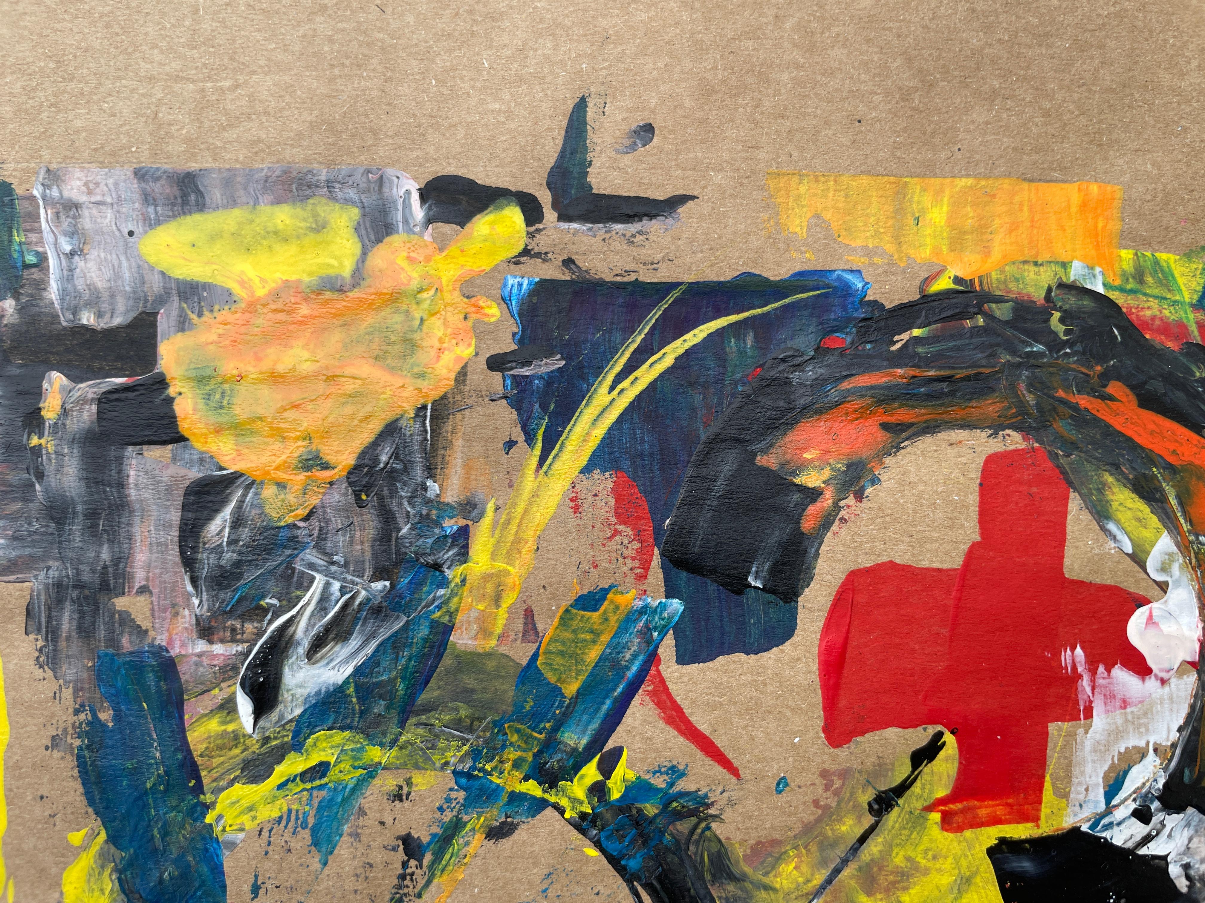 Une peinture en émail abstrait est une explosion de formes, de textures et de couleurs qui invitent à une interprétation personnelle. Sur la toile, des coups de pinceau dynamiques et libres s'entremêlent, créant des couches de profondeur et de