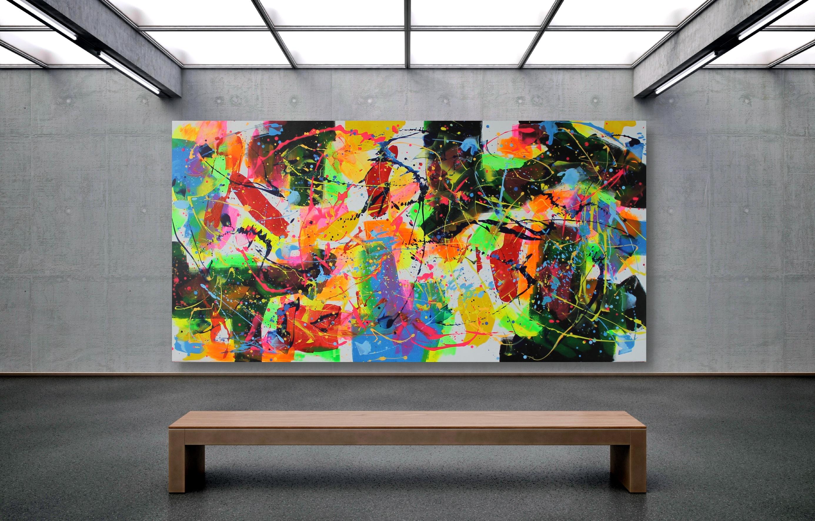 Pittura: Acrilico su tela. 
Quest'opera è un'esplosione di energia e passione che desidera catturare con colori vivi e movimenti caotici. Utilizza acrílico ed esmalte per creare una texture vibrante che trasmetta il desiderio naturale e la forza