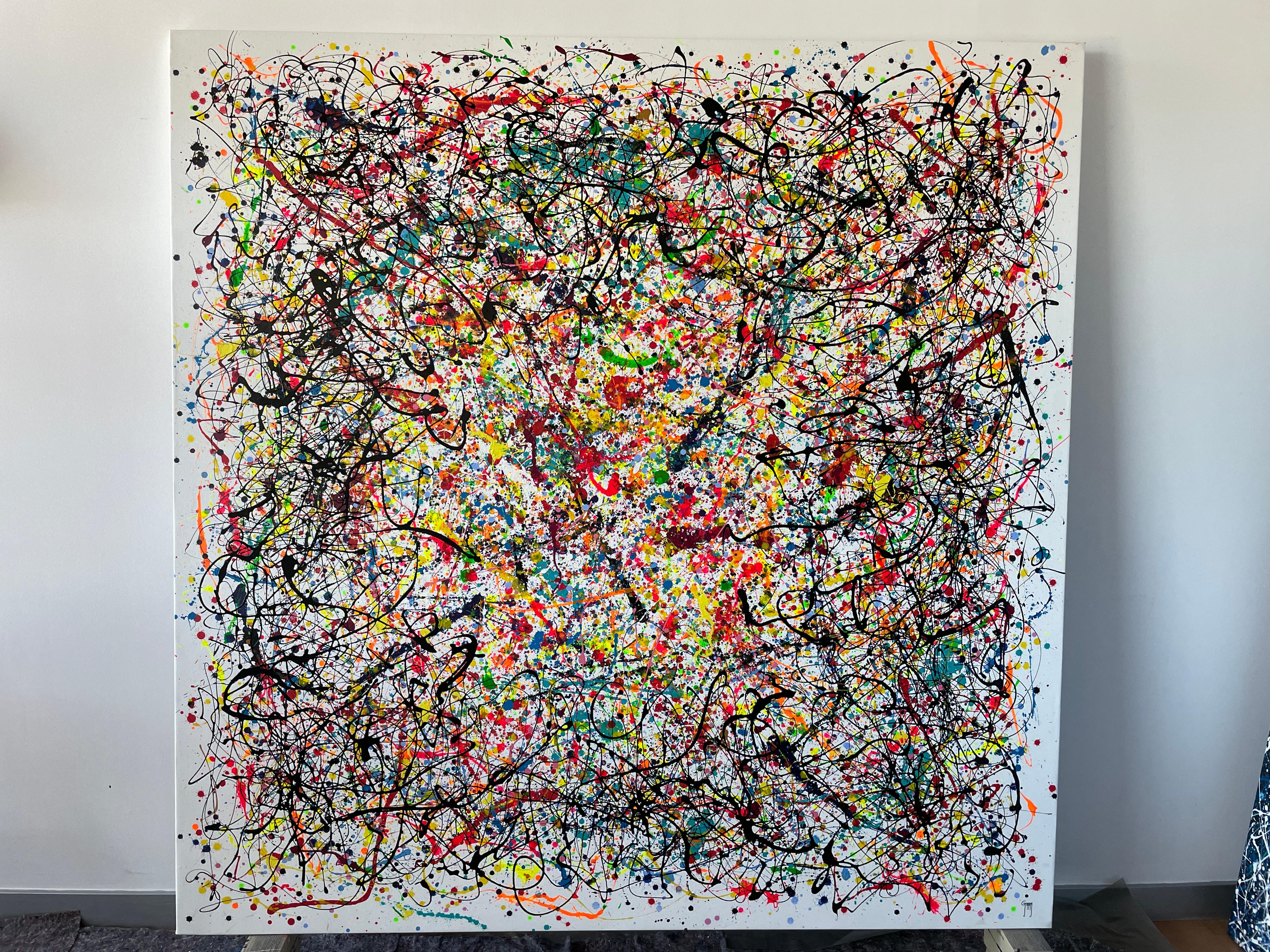 Cosmic Explosion in Black - Abstract Expressionist Painting by Juan Jose Garay