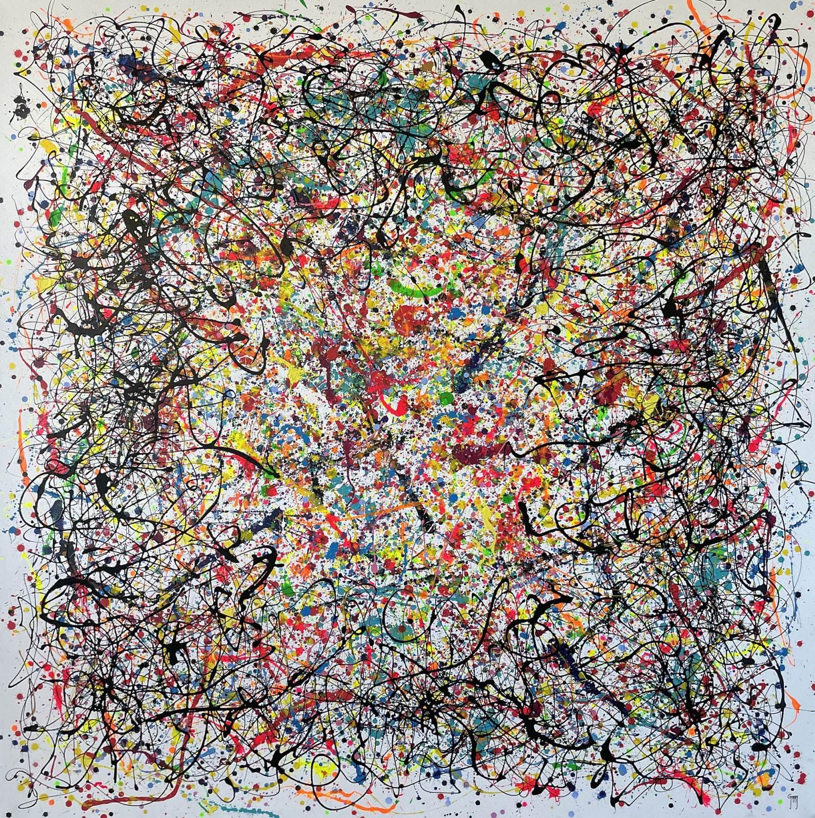 Juan Jose Garay Abstract Painting - Cosmic Explosion in Black
