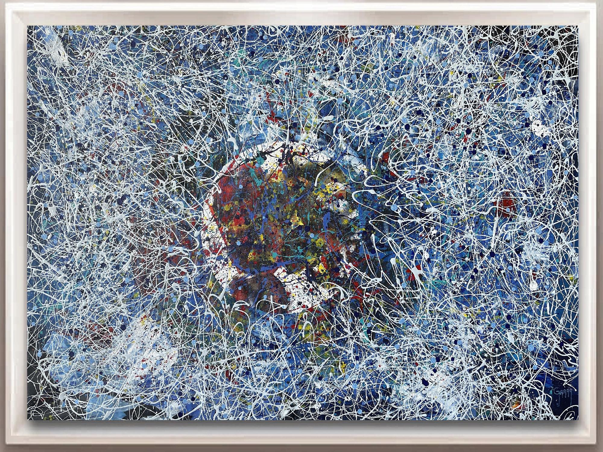 Crazy Life in Blauen Tönen – Painting von Juan Jose Garay