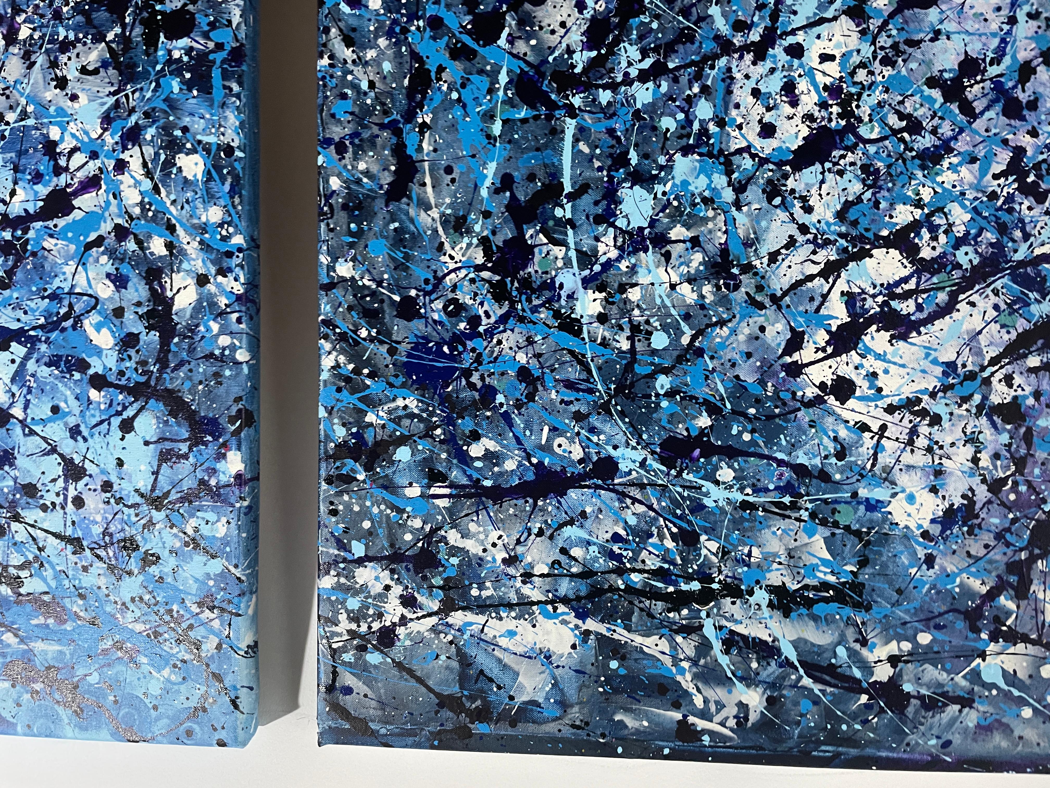 Diptych-Abstraction in Blue and White For Sale 8