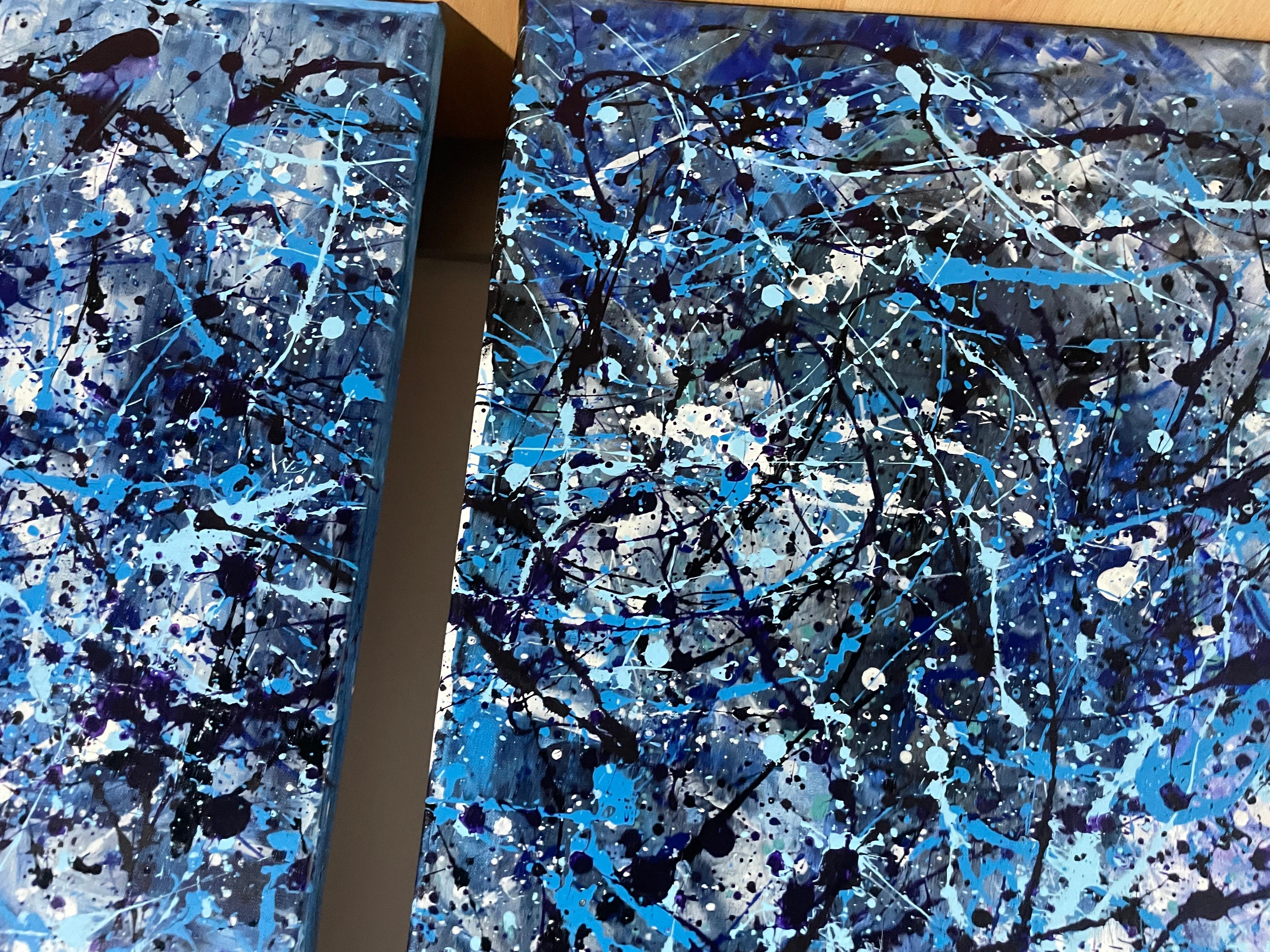 Diptych-Abstraction in Blue and White For Sale 9