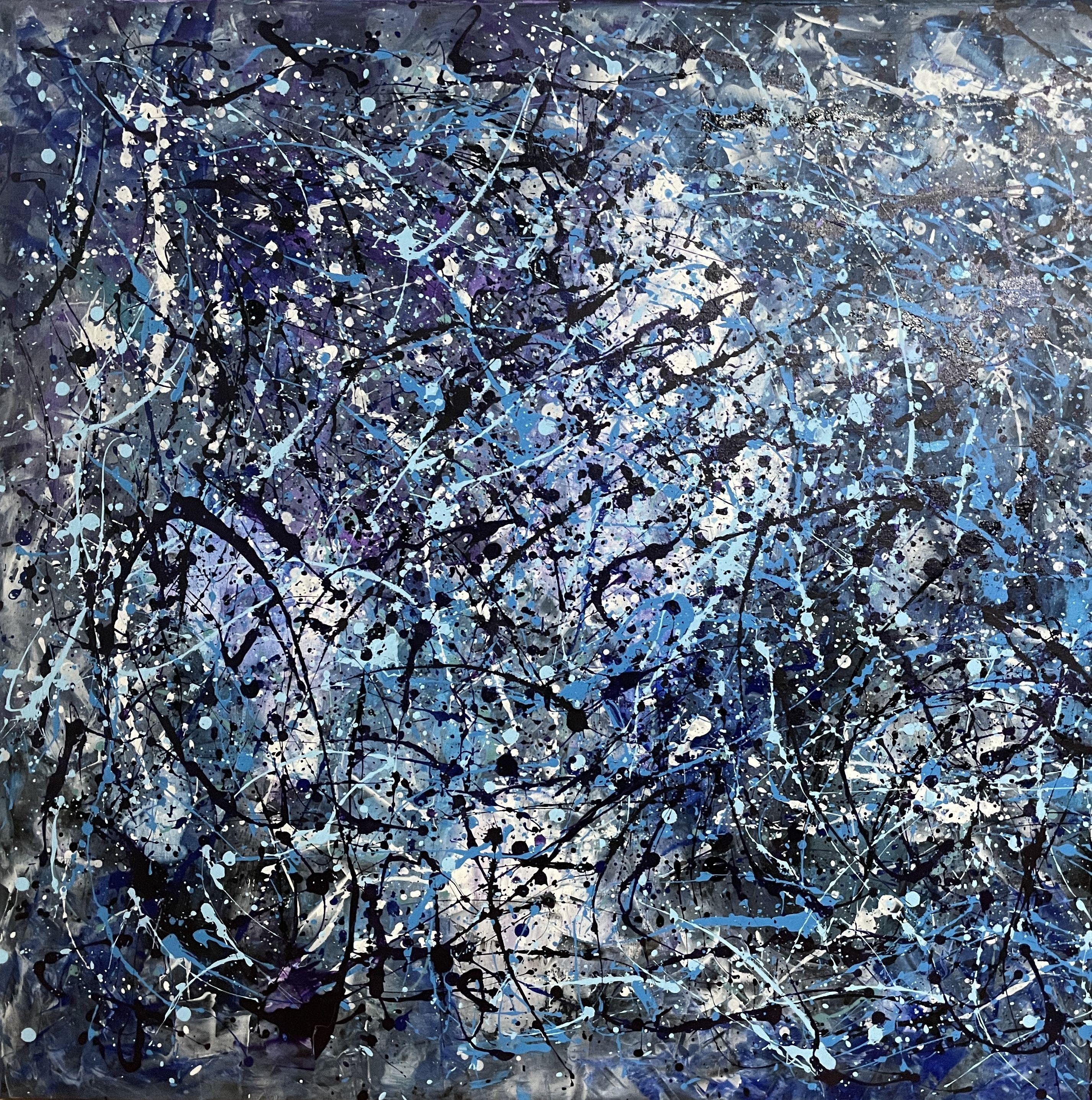 Diptych-Abstraction in Blue and White - Painting by Juan Jose Garay