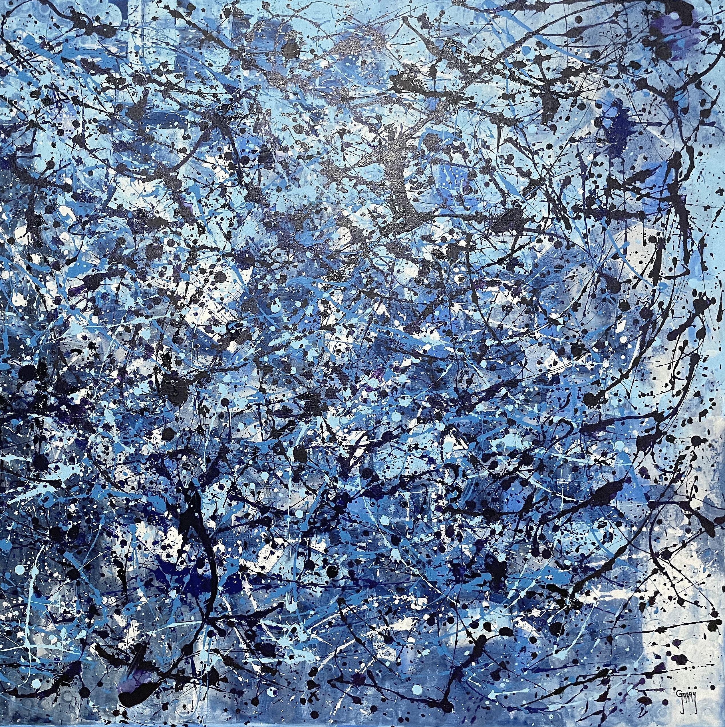 Diptych-Abstraction in Blue and White - Abstract Expressionist Painting by Juan Jose Garay
