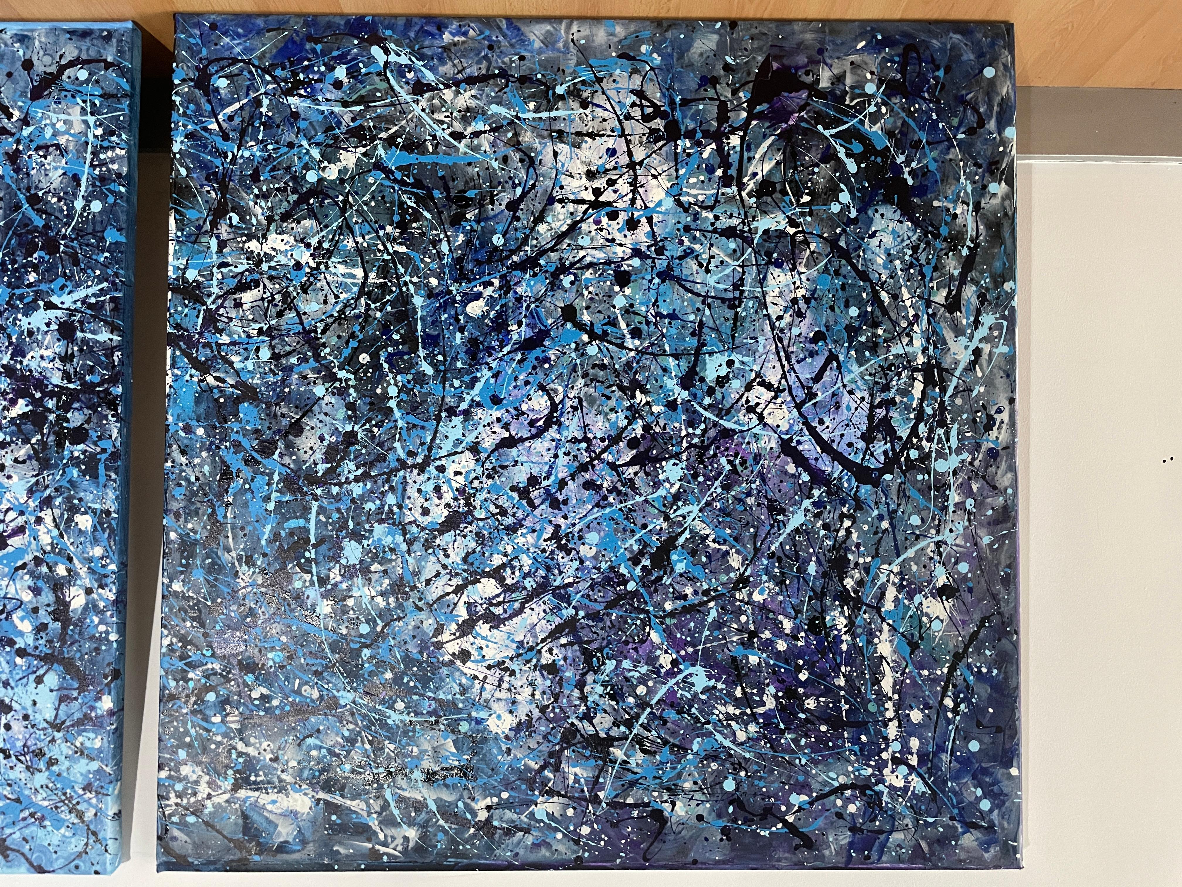 Diptych-Abstraction in Blue and White For Sale 1