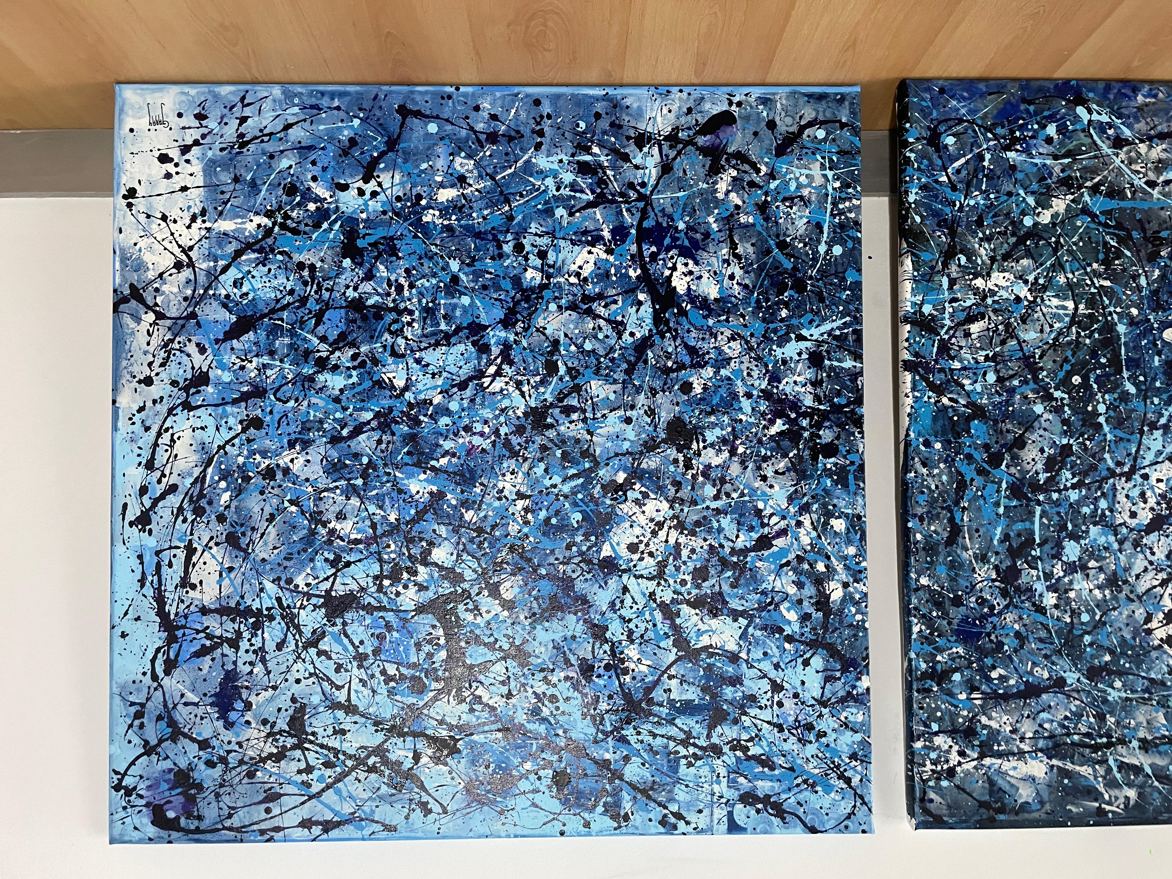 Diptych-Abstraction in Blue and White For Sale 2