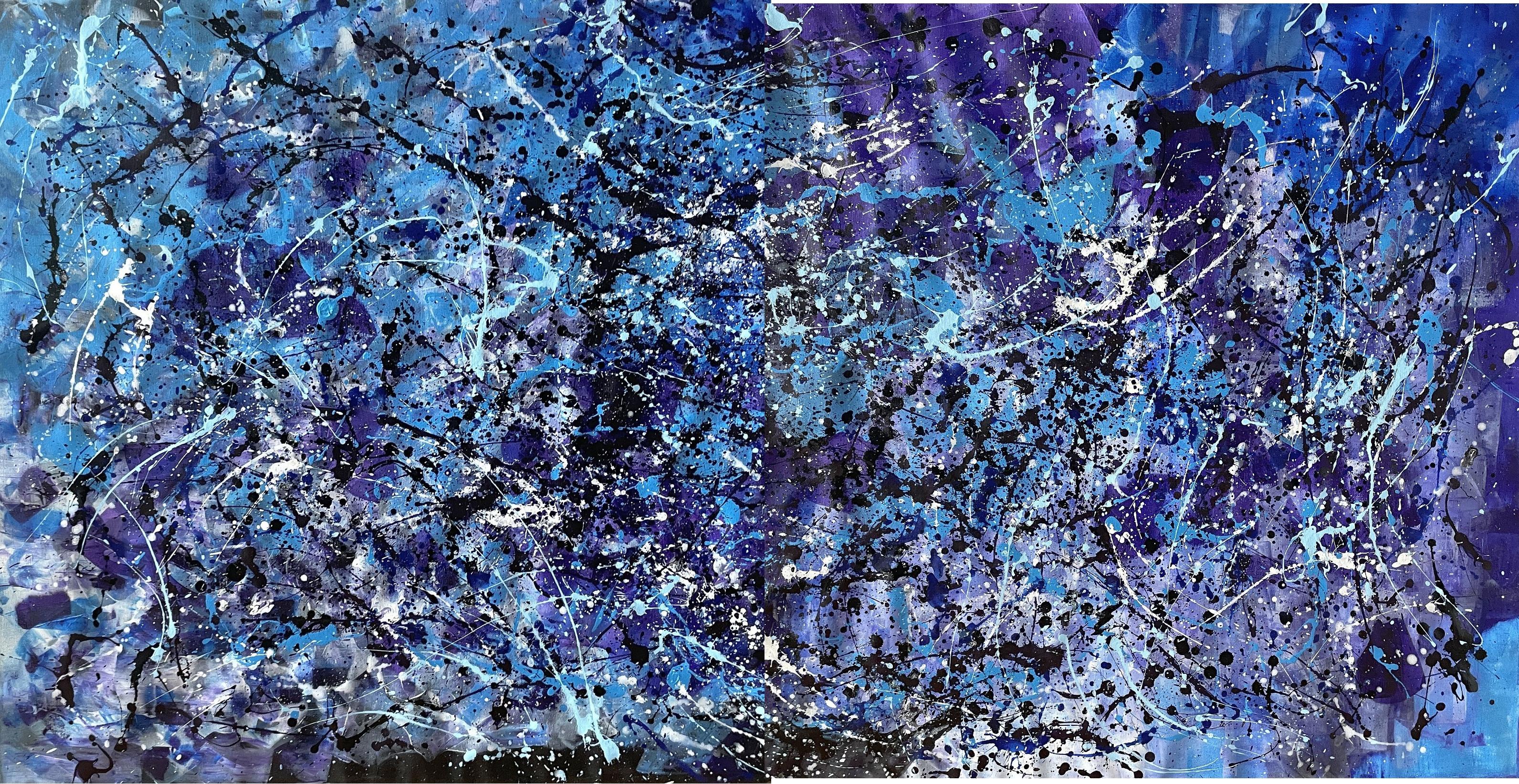 Diptych-Cascades of Eternal Blue - Abstract Expressionist Painting by Juan Jose Garay