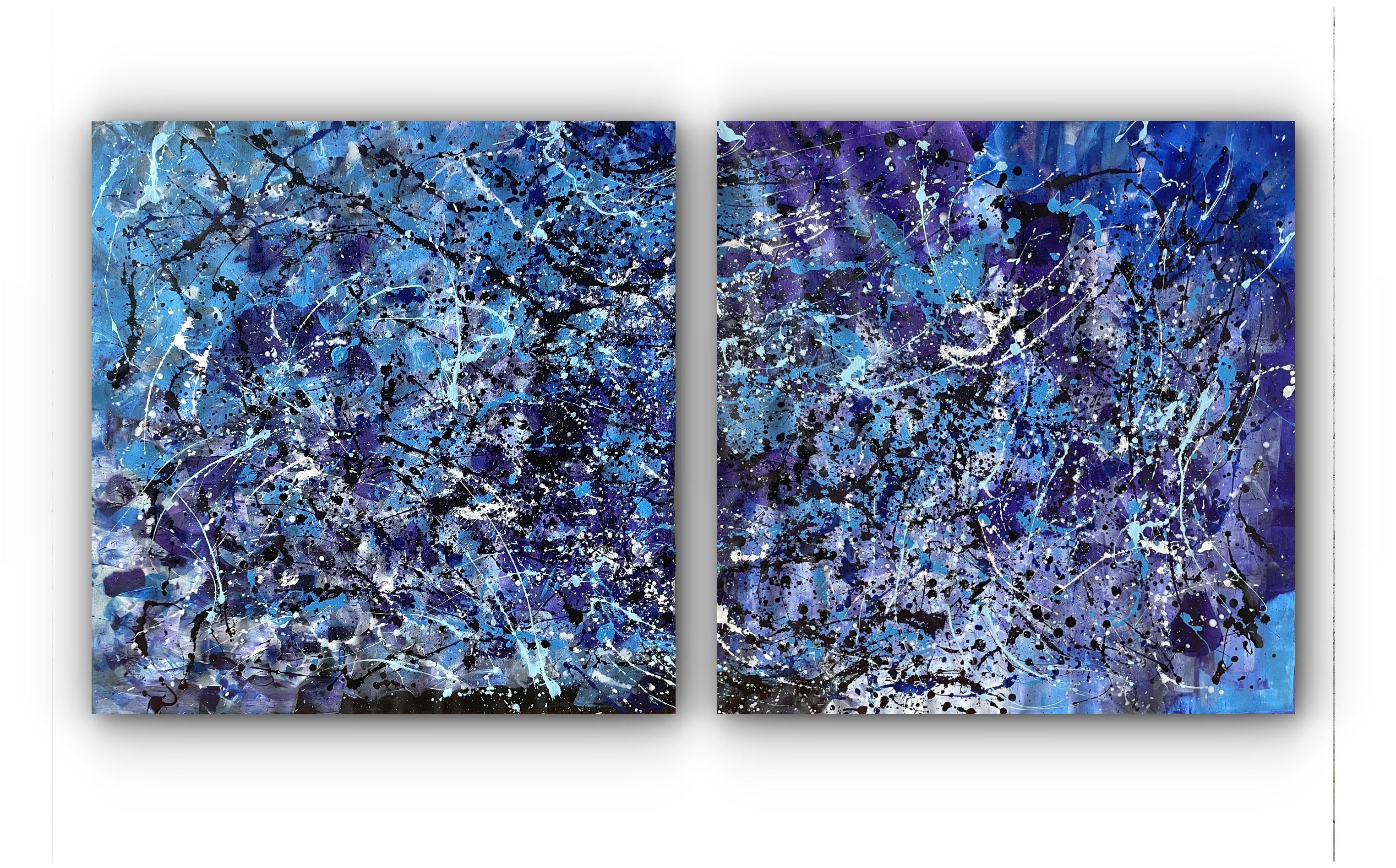 Juan Jose Garay Abstract Painting - Diptych-Cascades of Eternal Blue