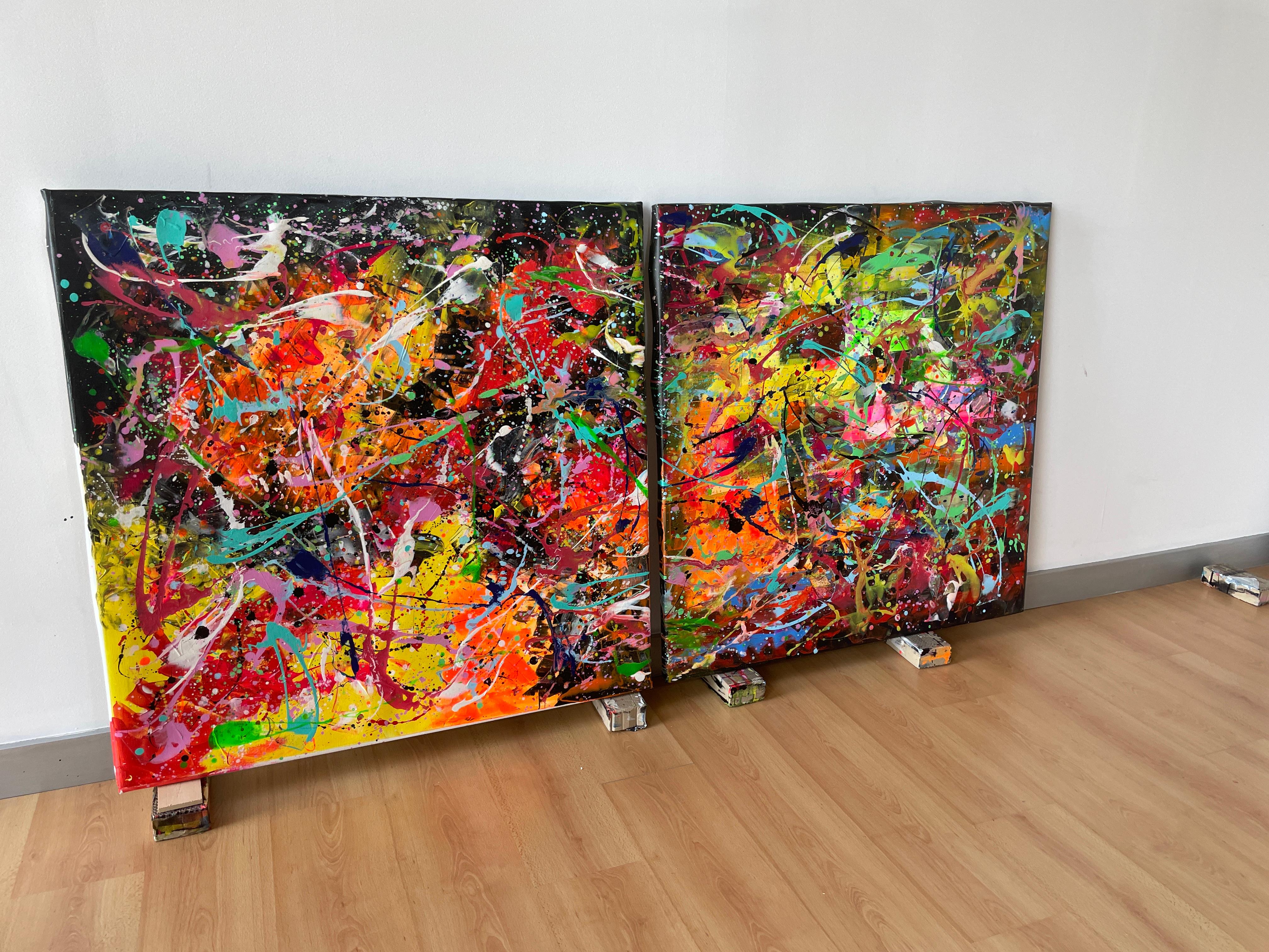 Painting: Acrylic on Canvas. 
This work consists of two canvases of Diptych
It is a large work of marvelous beauty.
The scene is an evocation of nature, the colors generate a dreamy feeling where your imagination embarks you in a world of sensations